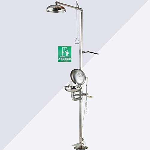 Emergency Eye Wash Station - Stainless Steel First Aid Eyewash & Safety Shower System with Foot Switch - Ideal for Laboratories, Factories, and Industrial Workplaces