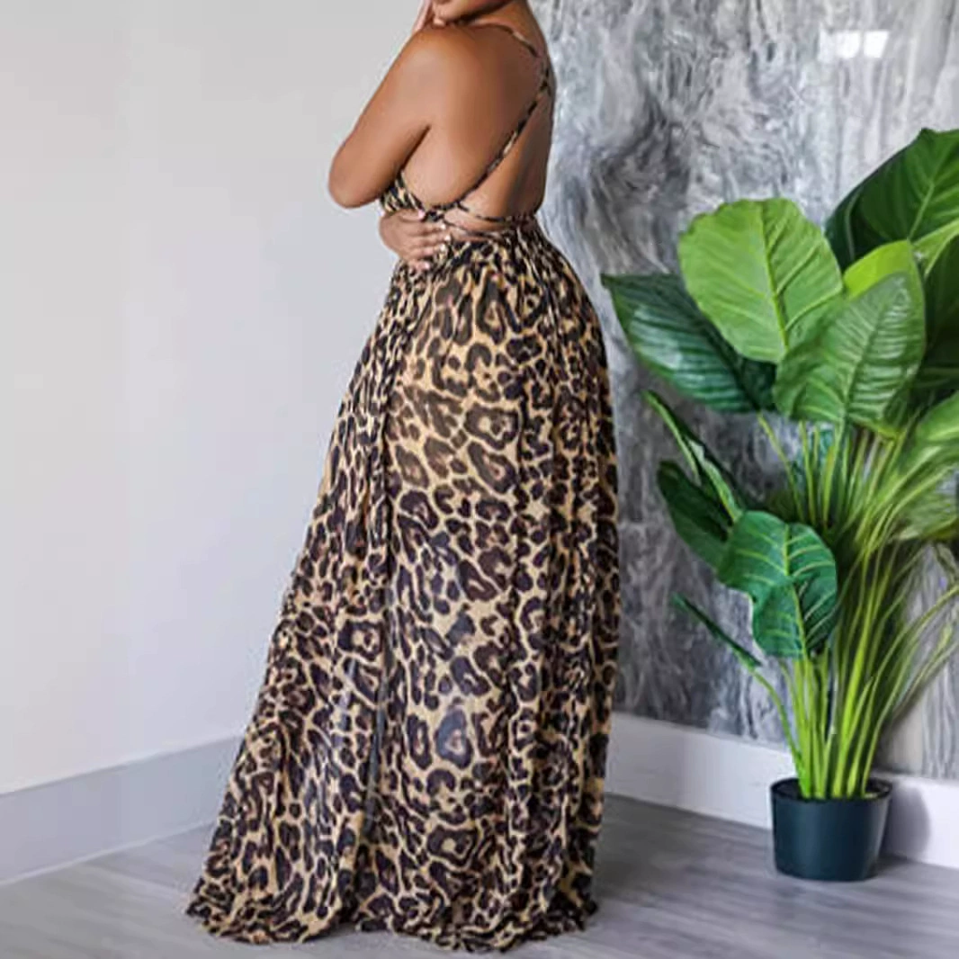 Leopard Print Halter Dress for Women - Sexy Animal Print Summer Party Dress - Perfect for Club, Date Night & Beach Vacation