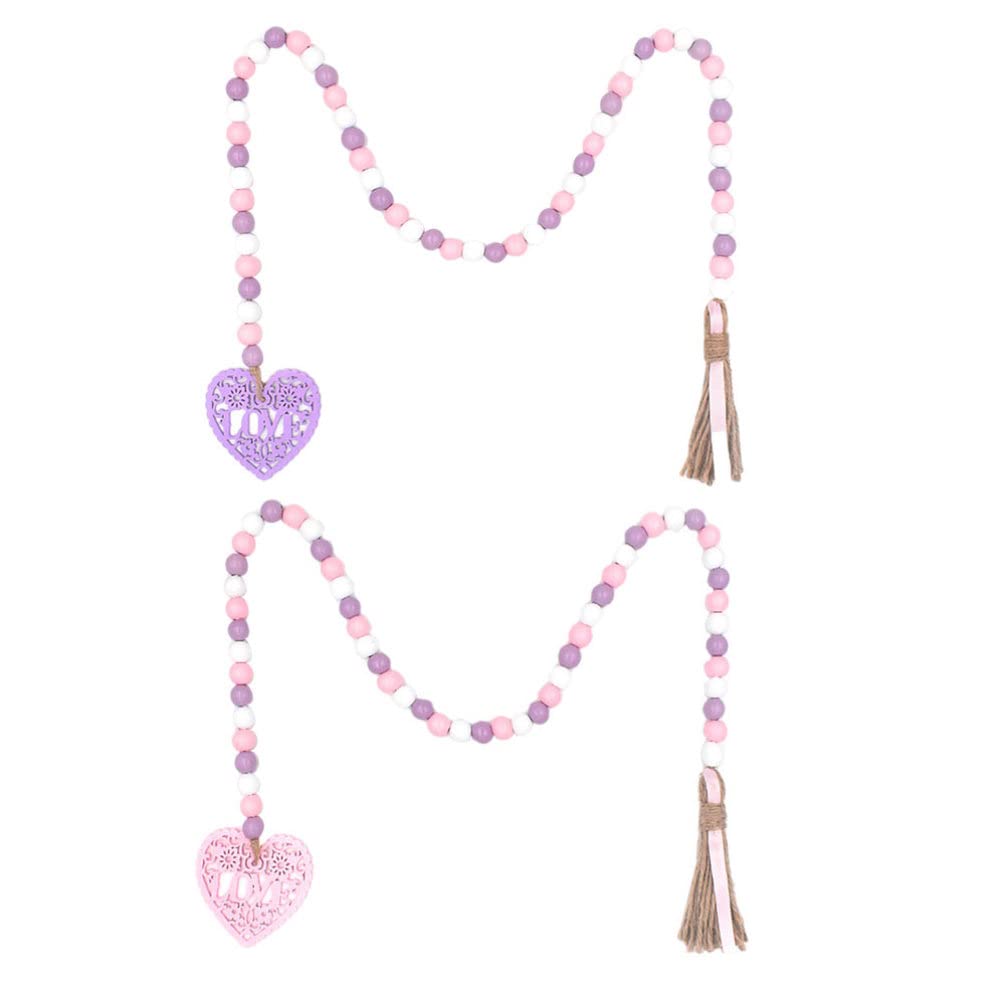 PRETYZOOM 2-Piece Wood Bead Garland Hanging Pendant with Tassel - Boho Home Decor for Bedroom, Living Room, Wedding & Valentine's Day Gift
