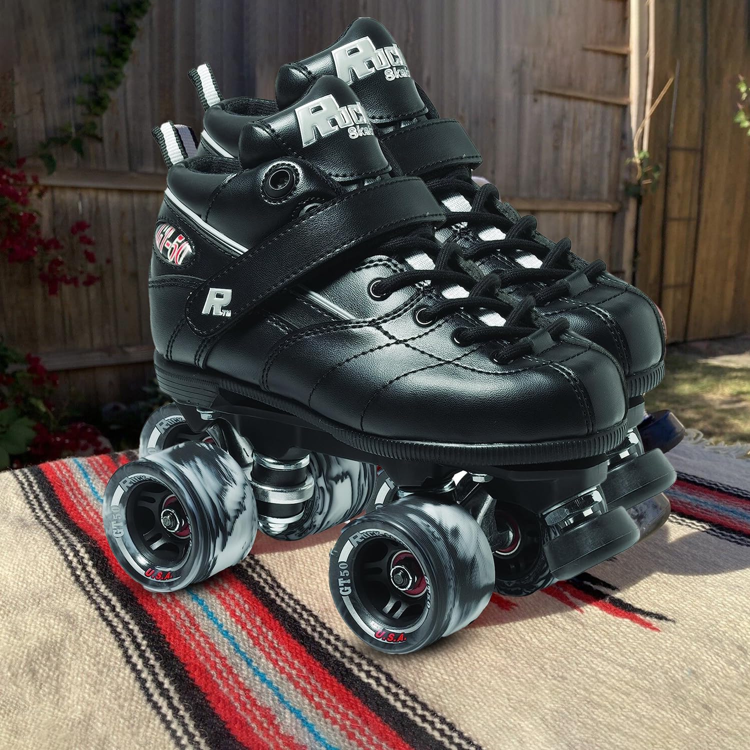 Sure Grip Rock GT50 Black Roller Skates - Lightweight Unisex Indoor Skates for Men & Women - Nylon Composite Frame, 62mm Swirl Wheels & ABEC-5 Bearings - Perfect for Rink Skating & Indoor Fitness