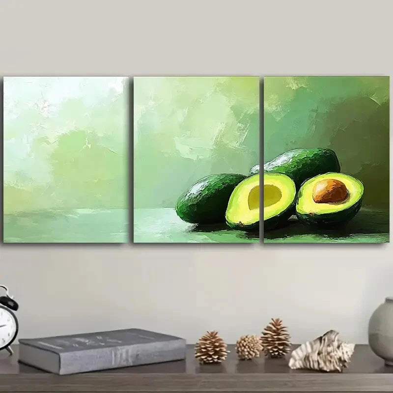 3-Piece Avocado Illustration Metal Prints - Ready to Hang Wall Art Decor for Kitchen, Dining Room & Home Office