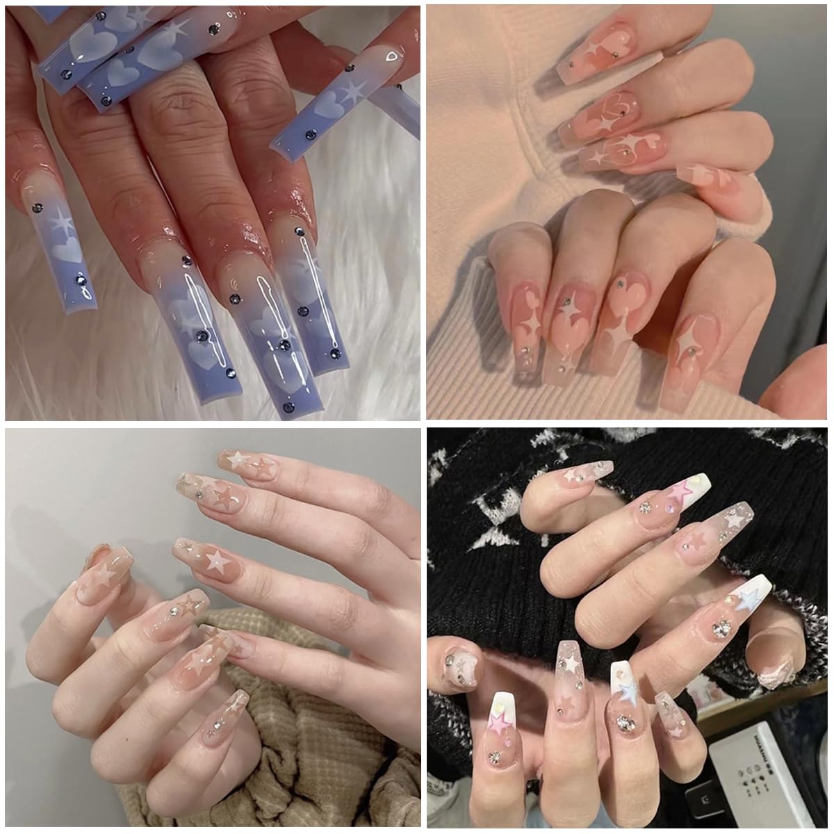 6 Sheets Heart Star Nail Art Stickers - Self-Adhesive 3D Translucent Nail Decals with Hollow Love Design for French Manicure, Airbrush Nails, DIY Crafts - Perfect for Salon, Home Nail Art & Gift Giving