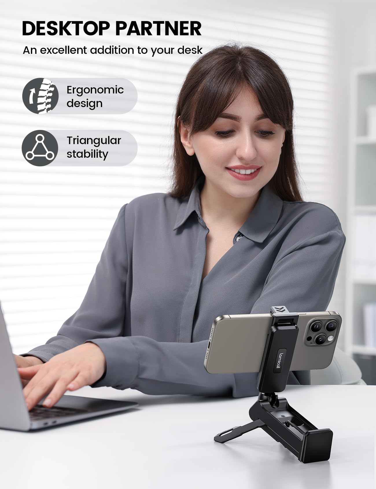 Lamicall 2024 Wide Clamp Airplane Phone Holder & Foldable Phone Stand for Desk - Perfect for Travel, Office & Home Use
