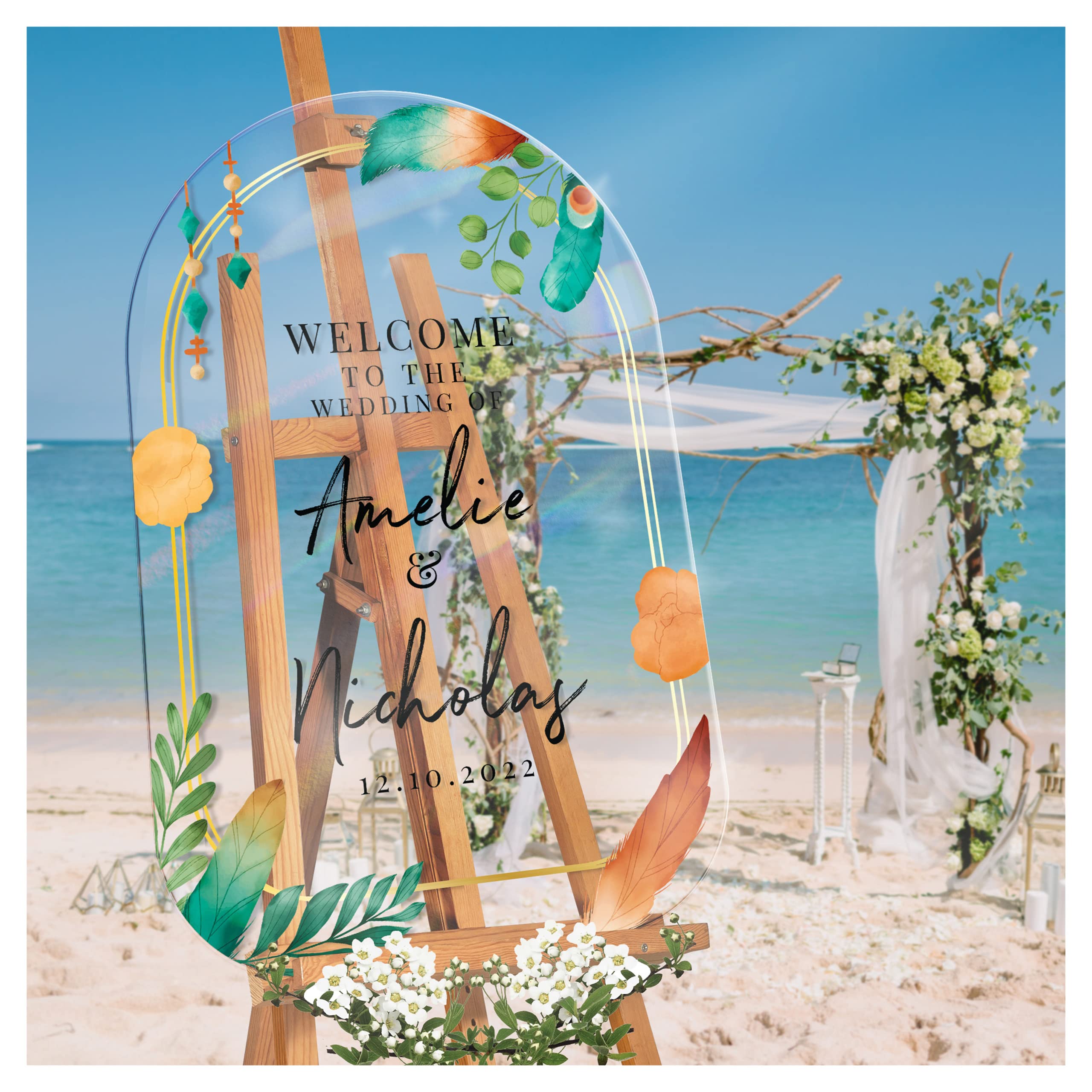 Custom Acrylic Boho Wedding Welcome Sign - Personalized Wedding Ceremony & Reception Decor - 16