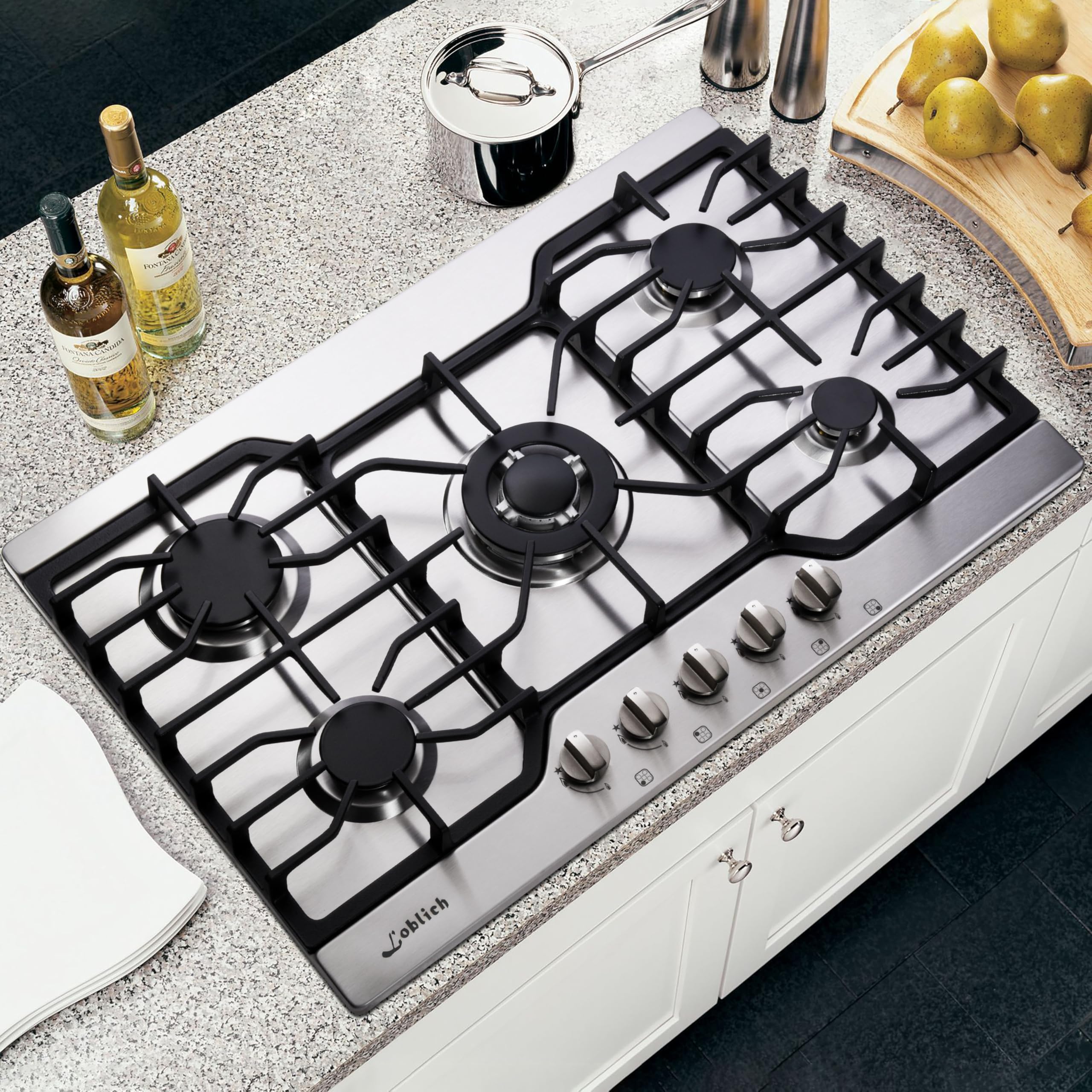 30-Inch 5-Burner Built-in Gas Cooktop with Stainless Steel & Cast Iron Grates - LW5S01A (LPG/NG Convertible) | Professional Kitchen Stove for Home Cooking, Baking & Entertaining
