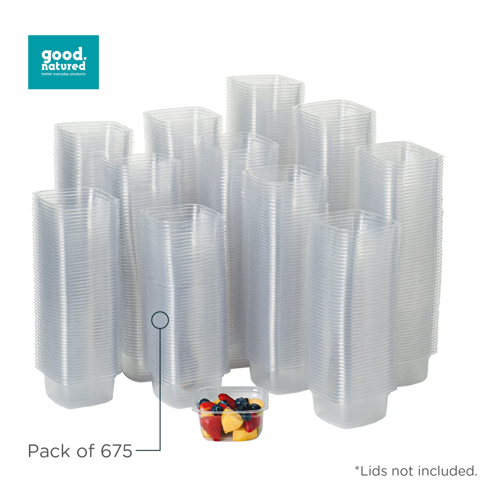 Good Natured 12 oz. Deli Containers (Pack of 675) - 99% Plant-Based, BPA-Free, Clear Food Storage Containers - Stackable Square Containers for Meal Prep, Leftovers & Restaurant Use