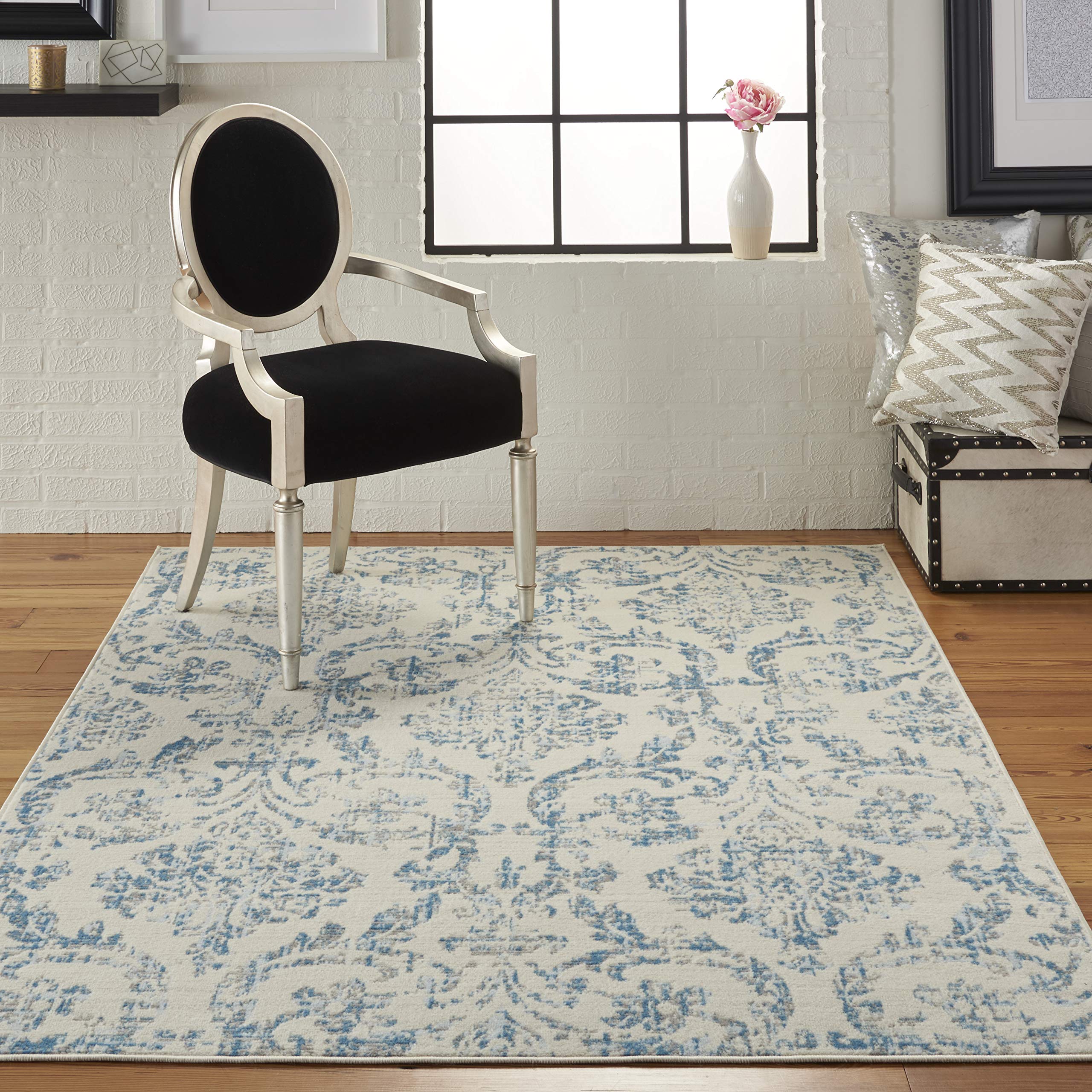 Nourison Jubilant Damask Ivory/Blue 5'3