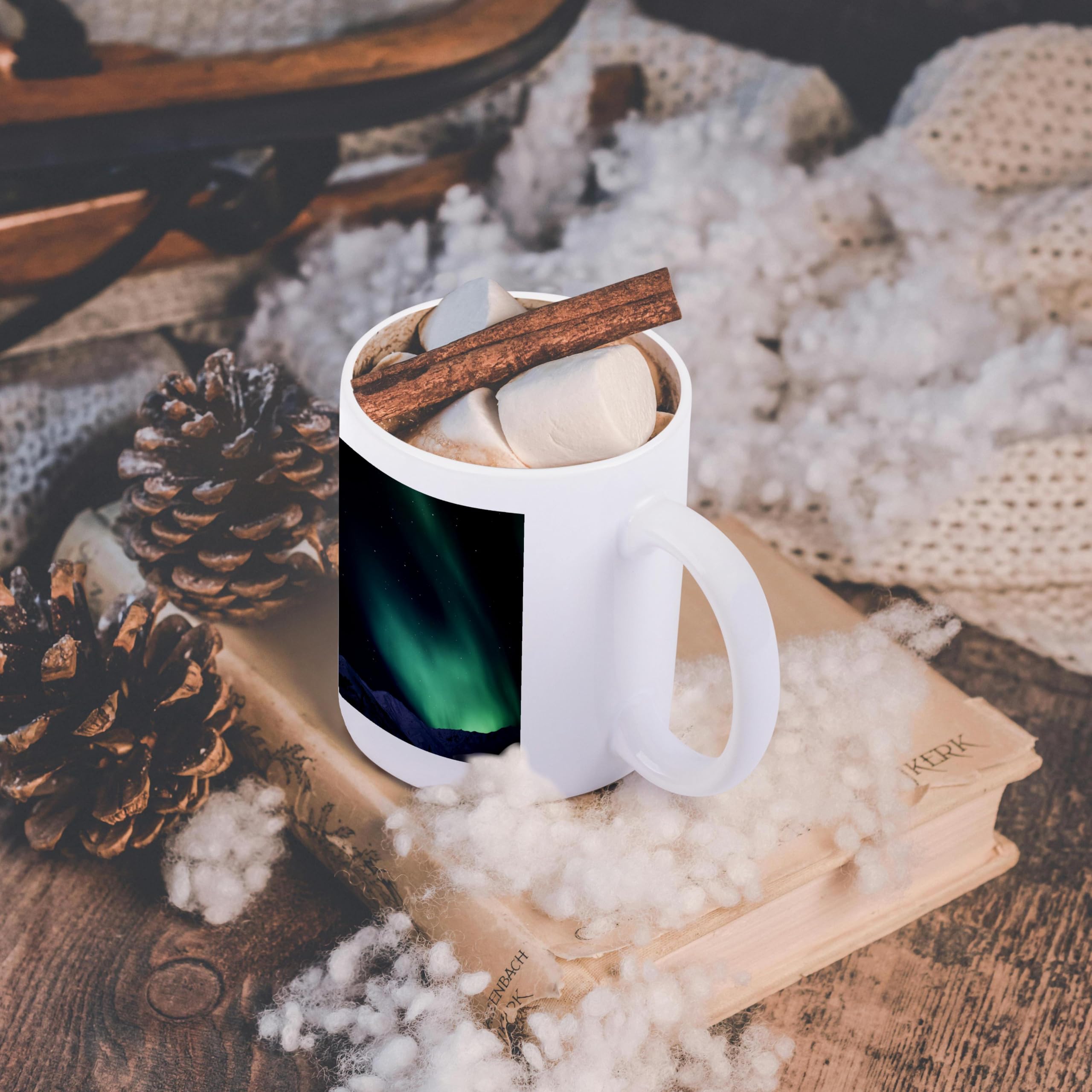 3D Rose Aurora Borealis Northern Lights Alaska USA Ceramic Mug - 15 oz White Coffee Cup for Home, Office & Gifts | Hugh Rose US02 HRO0786