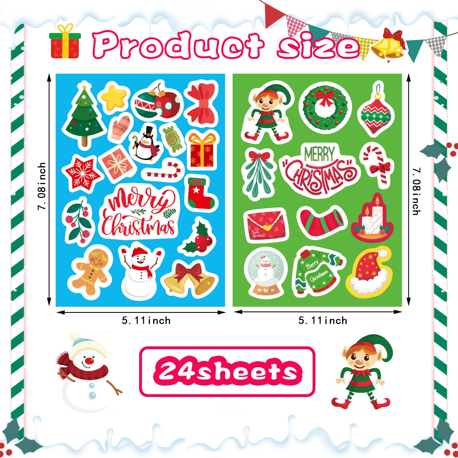 Christmas Stickers for Kids - 50 Unique Merry Holiday Designs, Winter Party Decorations, Xmas Goodie Bag Fillers & Party Favors - Perfect for Classroom Activities, Gift Wrapping & Holiday Crafts