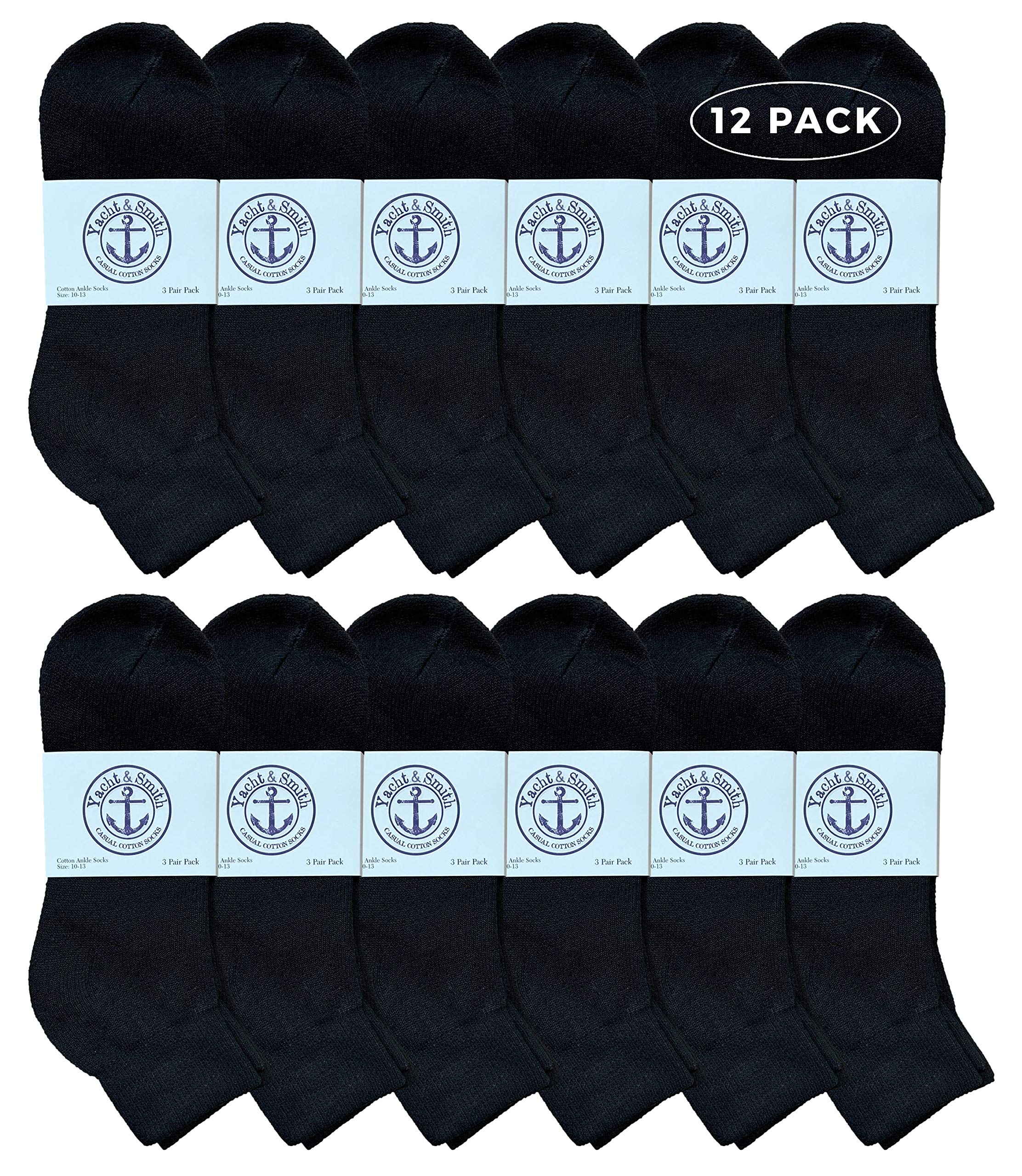 Yacht & Smith Men's Cotton Athletic Mid Ankle Socks - Bulk Pack (Size 10-13) - Perfect for Running, Gym Workouts & Casual Wear