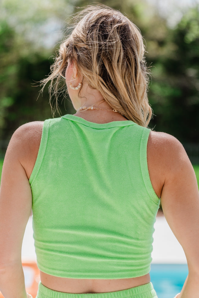 Faith-Inspired Green Terrycloth Crop Tank Top - Soft & Comfortable Women's Workout Shirt for Yoga, Gym & Casual Wear - Final Sale
