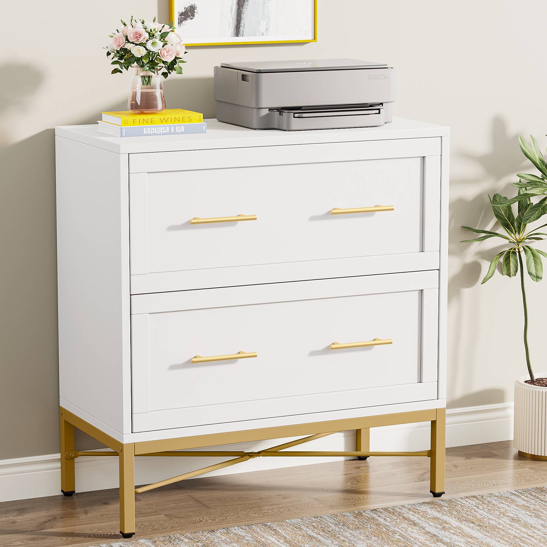 2-Drawer Lateral File Cabinet - Heavy Duty Metal Storage Cabinet with Lock, Printer Stand for Office & Home Organization - Perfect for Documents, Files & Office Supplies Storage