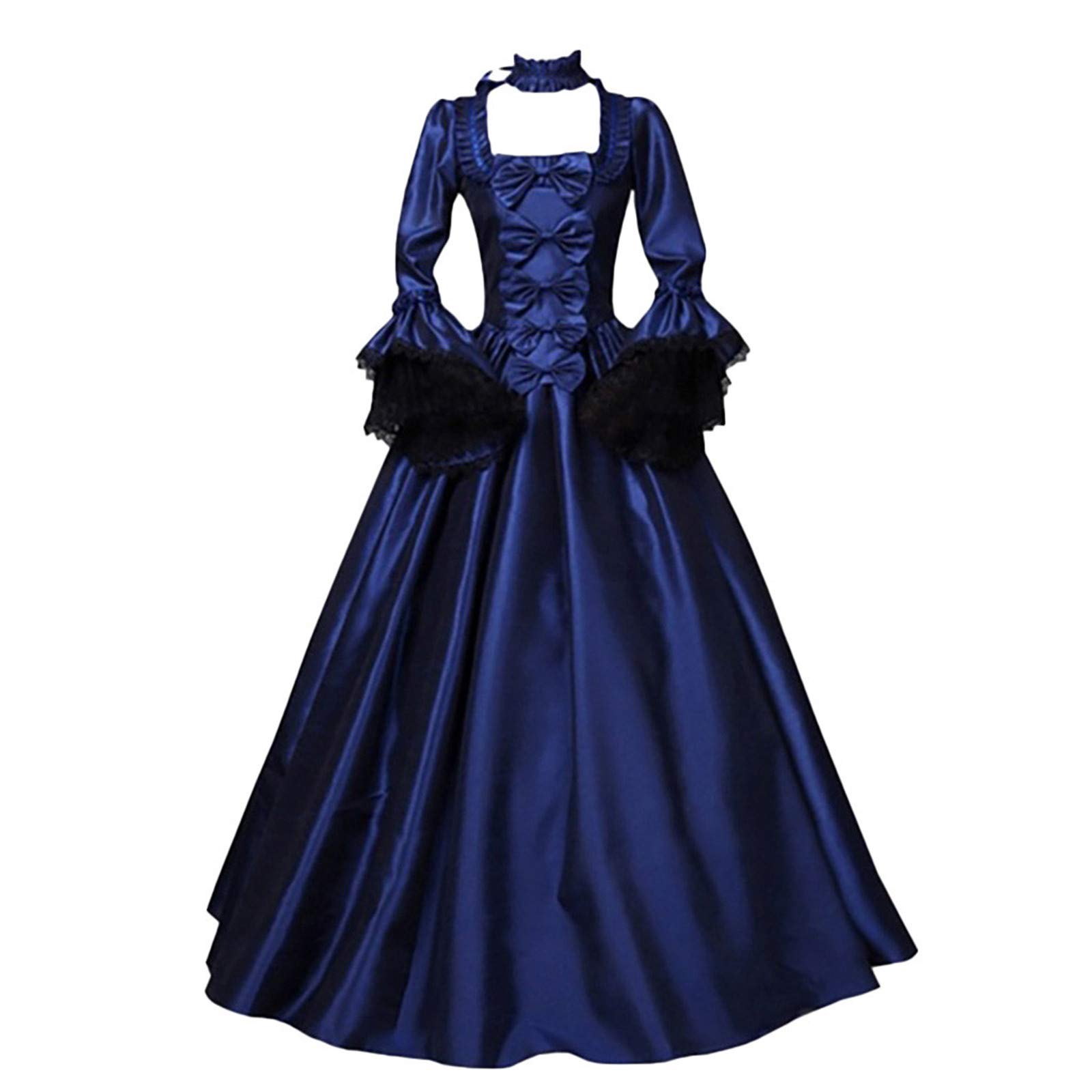 F_Gotal Women's Renaissance Medieval Costume Dress - Vintage Gothic Floor Length Gown for Cosplay, Masquerade Balls & Historical Reenactments | Elegant Retro Long Dress for Halloween, LARP & Themed Parties