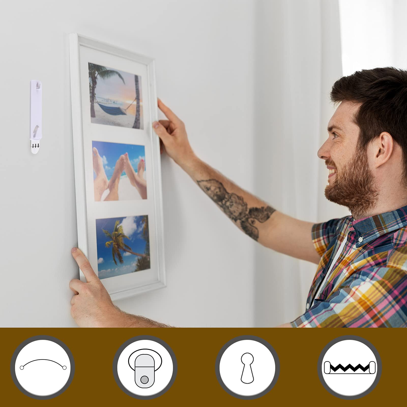 60-Piece Picture Hanging Kit with 20 Hooks & 40 Adhesive Strips - No Nails Wall Mounting Solution for Photos, Frames & Artwork - Perfect for Living Room, Bedroom, Bathroom & Office Decor