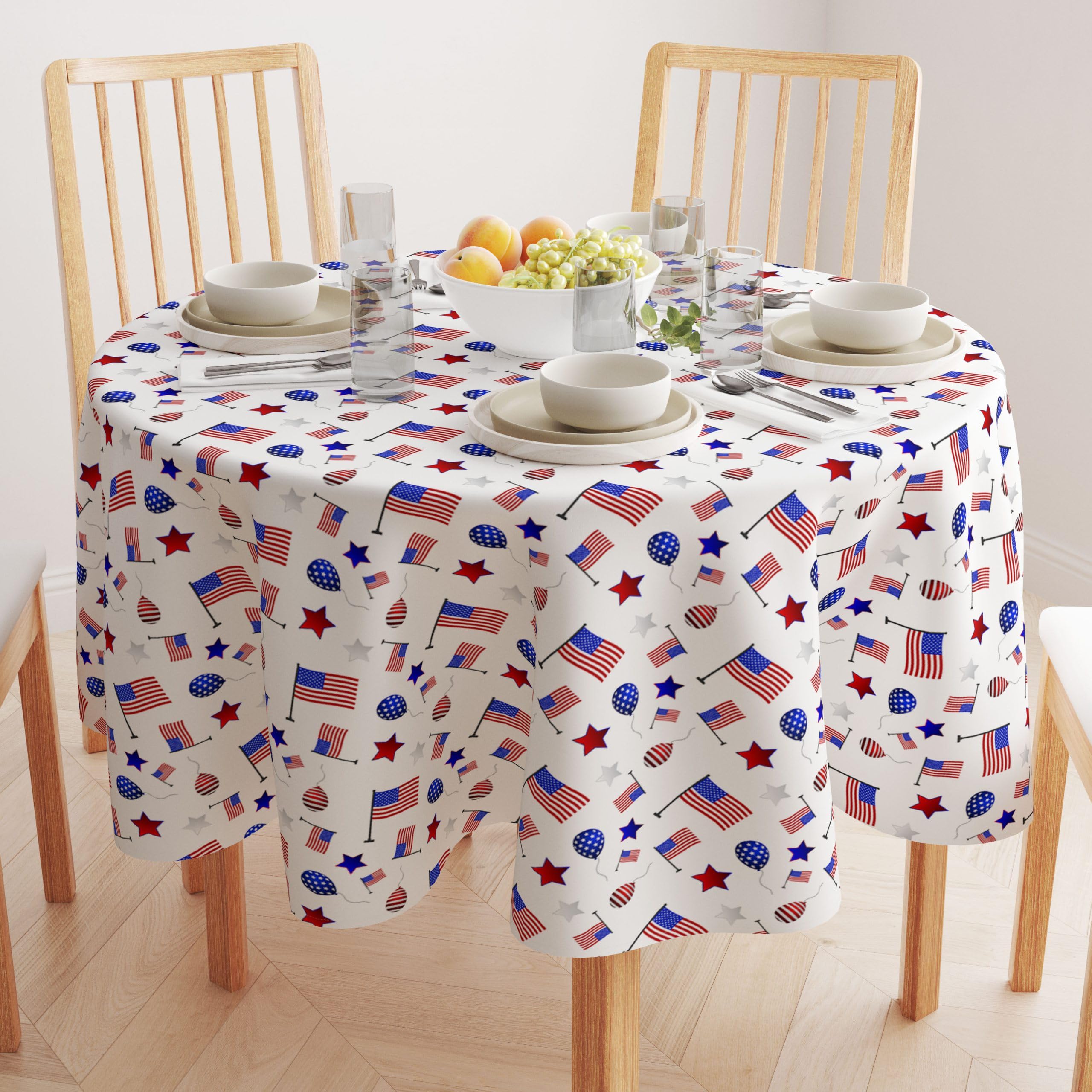 Patriotic Balloon Parade Tablecloth - 120 Inch Round 4th of July Table Cover | Machine Washable, Stain Resistant Fabric | USA Made | Perfect for Independence Day Parties, Picnics & Outdoor Celebrations