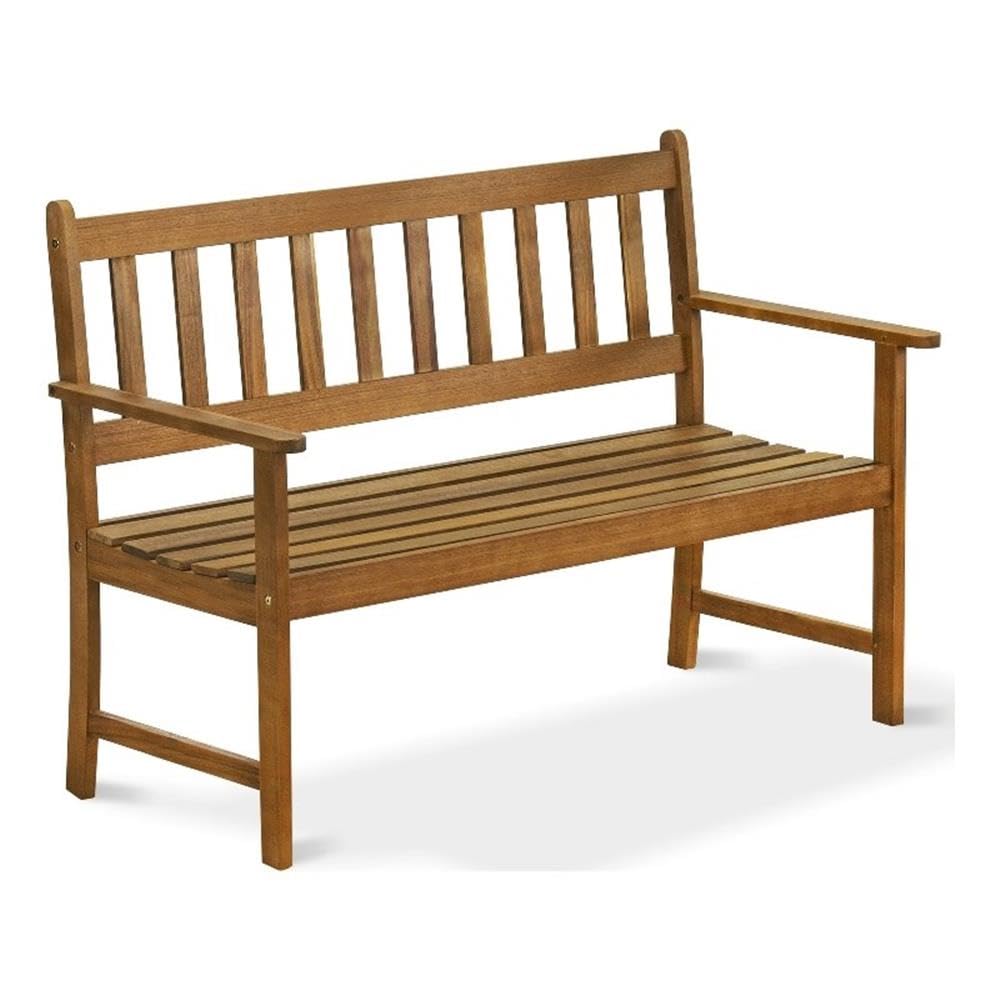 East West Furniture Belmont Wooden Patio Bench with Backrest - 48x22x33 Inch Acacia Wood Outdoor Bench, Natural Oil Finish - Perfect for Garden, Deck, Porch and Backyard Relaxation