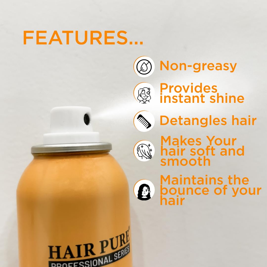 Hair Pure Shine Hair Spray 100ml - Long Lasting Hold, No Flake, Natural Shine | Non-Sticky, Easy Wash Off | Quick Styling & Setting Spray for All Hair Types | Perfect for Daily Use, Parties & Special Occasions