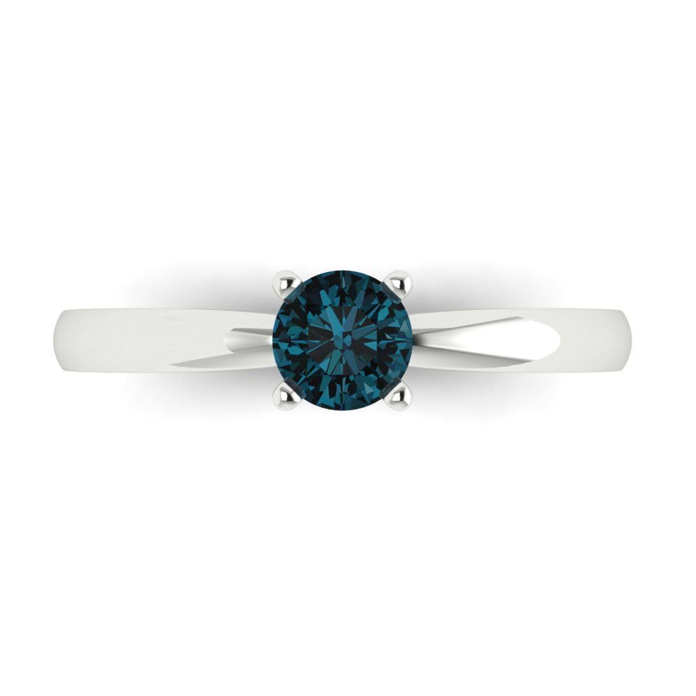 Clara Pucci 0.50 Carat Round Cut Solitaire Natural London Blue Topaz Engagement Ring in 14K White Gold - Perfect for Bridal, Anniversary & Proposal Gifts