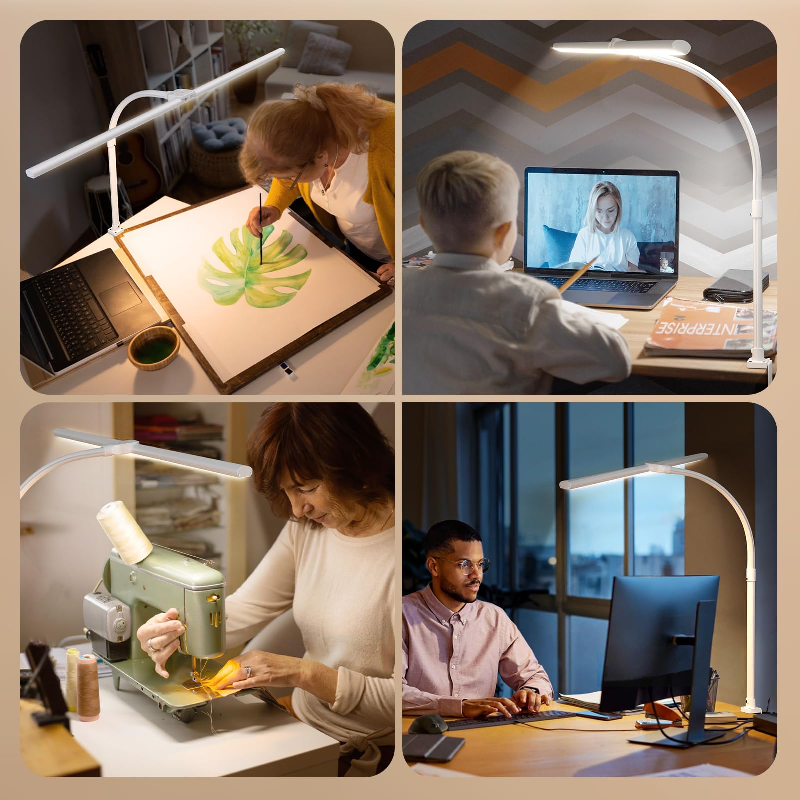 Dimmable LED Desk Lamp with Remote Control - 24W Dual Head Adjustable Gooseneck Light for Home Office, Study & Gaming - Color Changing White Computer Lamp for Work, Reading & Night Use