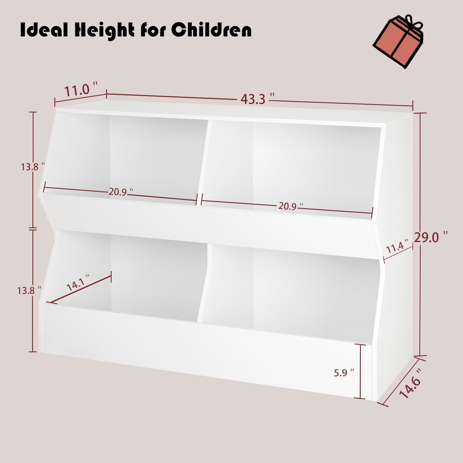 DINZI LVJ Kids Bookshelf & Toy Storage Organizer - 4 Cubby Wooden Bookcase for Children's Bedroom, Nursery, School - White 31.5