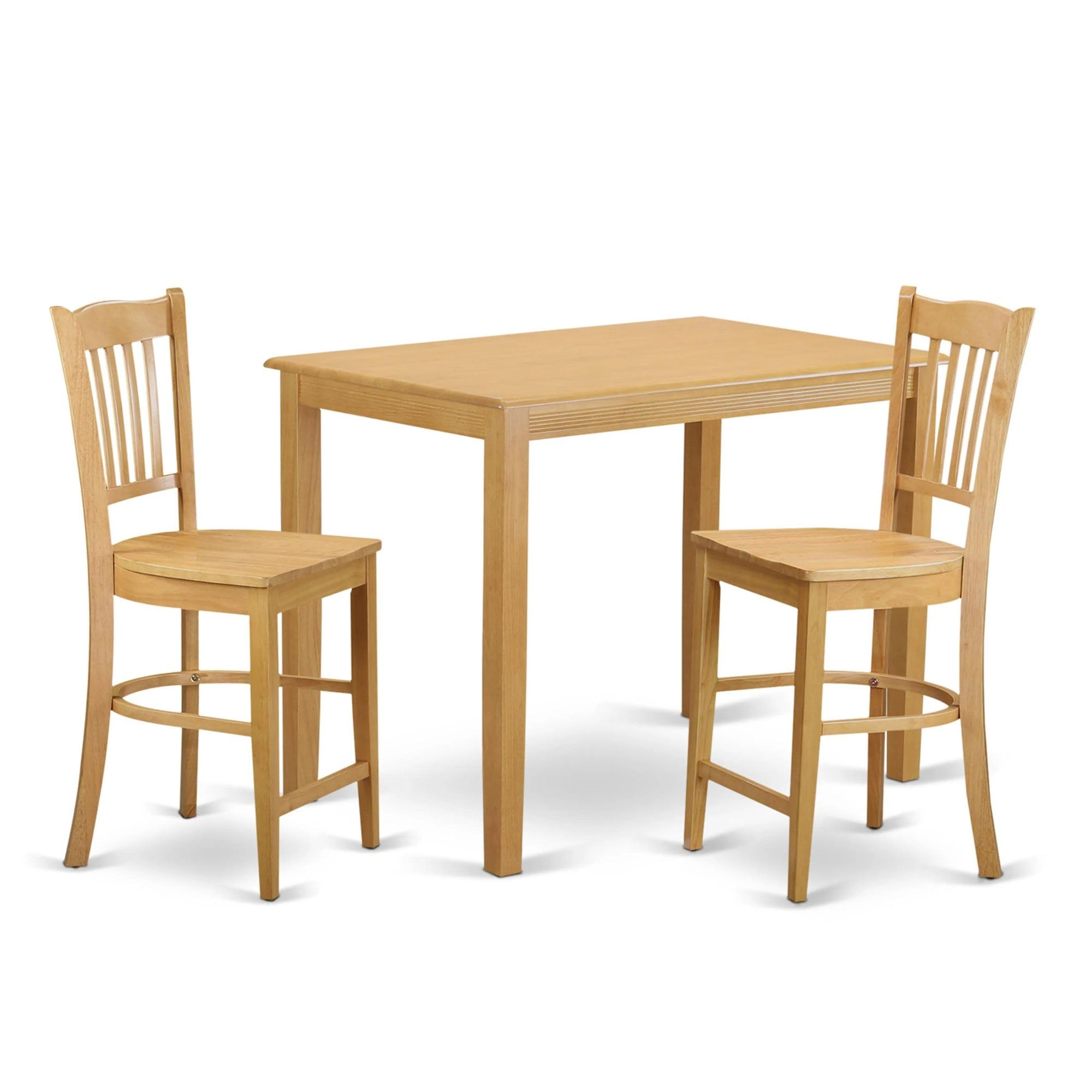 East West Furniture 3-Piece Kitchen Counter Height Dining Set - 30x48 Inch Oak Pub Table with 2 Bar Stools for Breakfast Nook, Small Space Dining & Kitchen Island Seating