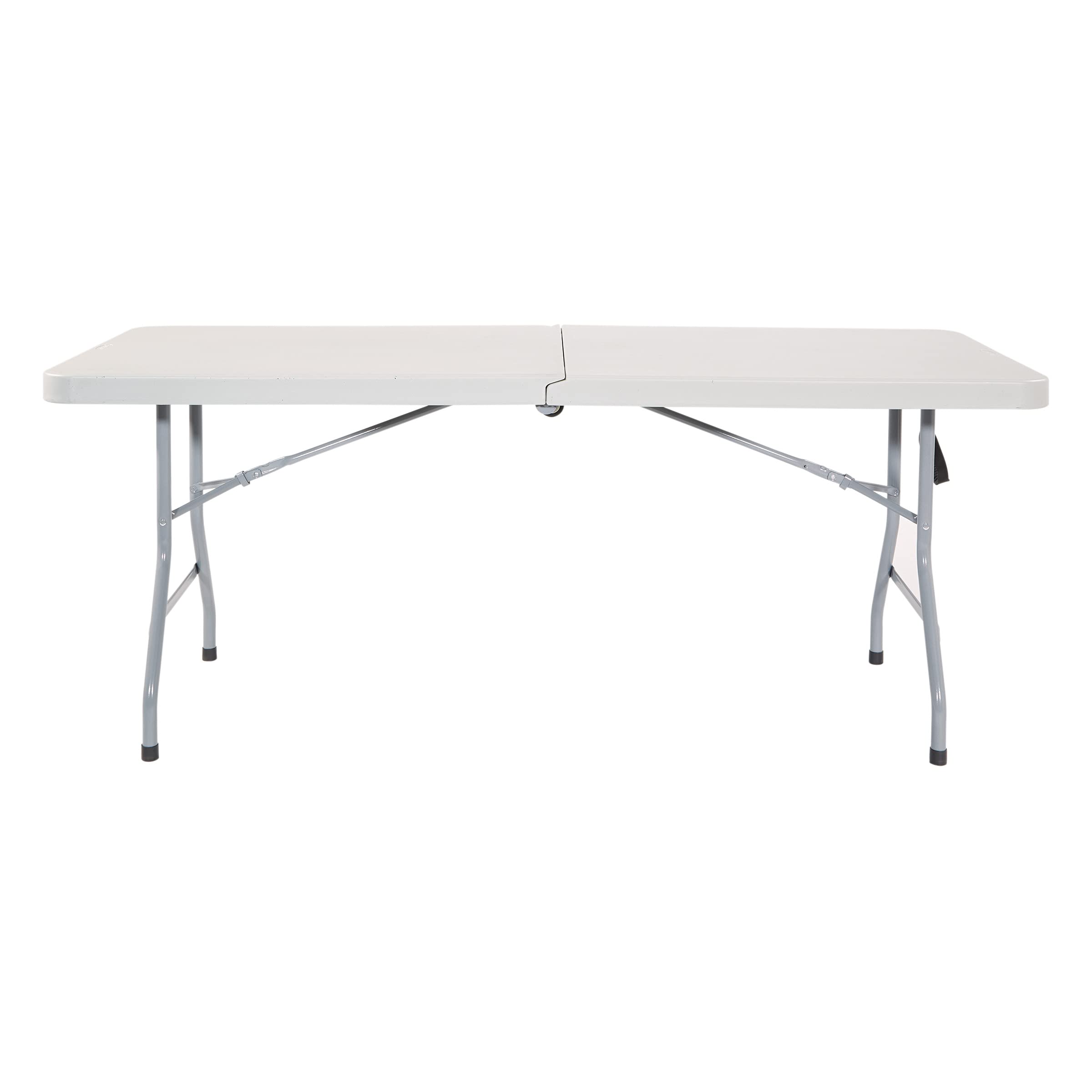 Office Star 6-Ft Resin Folding Table with Wheels - Light Gray Rectangle Multipurpose Table for Office, Events, and Home Use