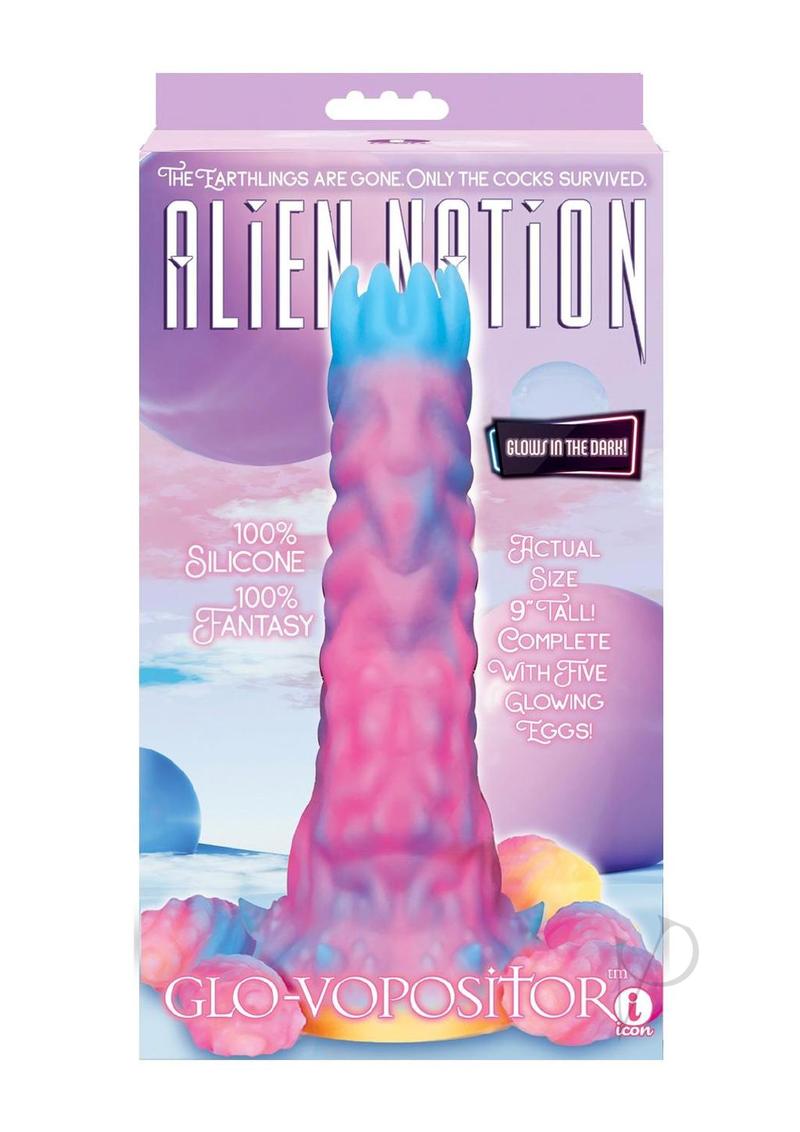 Alien Nation Glo Vopositor Silicone Glow in the Dark Dildo with Eggs - Pink & Blue | Adult Fantasy Toy for Couples & Solo Play | Perfect for Nighttime Fun & Sensory Exploration
