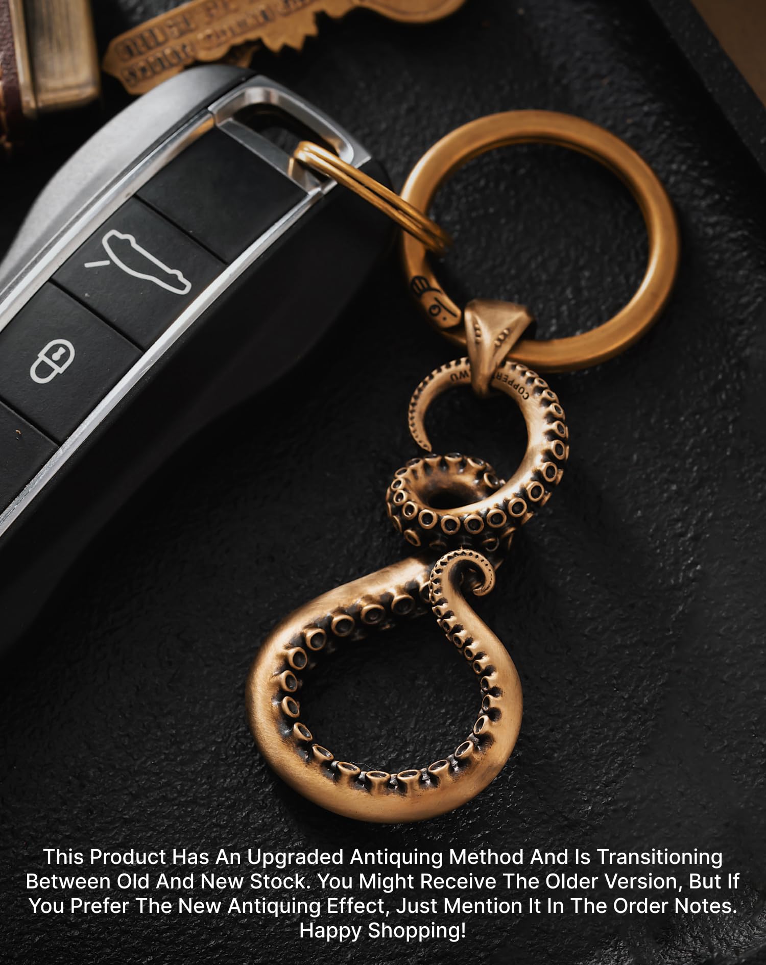 COPPERTIST.WU Octopus Brass Keychain for Men & Women - Unique Tentacle Animal Keyring, Creative Sea-Themed Gift for Car Keys & Decor | Perfect for Beach Lovers & Marine Enthusiasts
