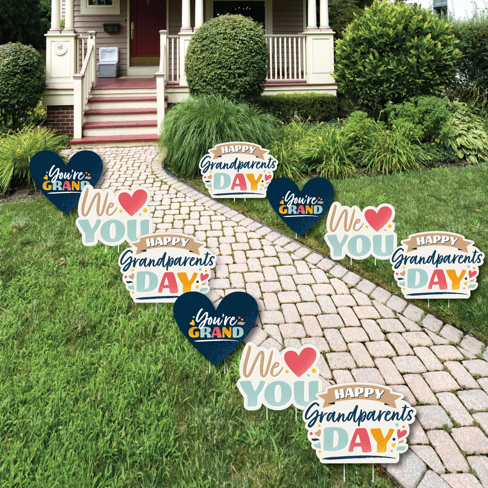 Happy Grandparents Day Heart Lawn Decorations - 10 Piece Outdoor Yard Sign Set for Grandma & Grandpa - Perfect for Backyard Celebrations, Family Reunions & Holiday Gatherings