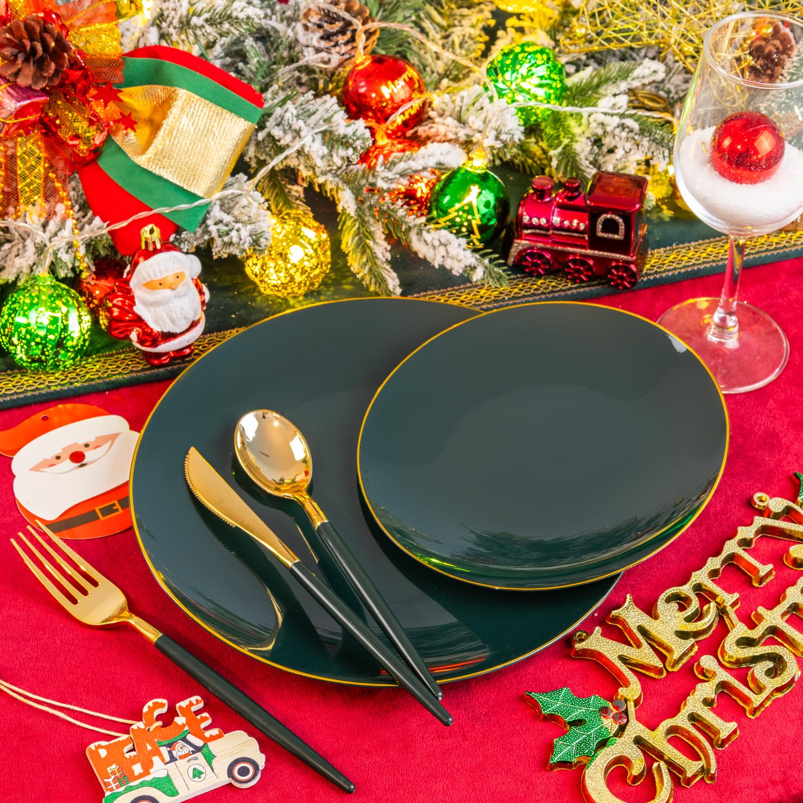 Liacere 150-Piece Green Plastic Plates Set with Gold Plastic Silverware - Eco-Friendly Disposable Dinnerware for 30 Guests - Perfect for St. Patrick's Day Parties, Picnics, BBQs & Outdoor Events