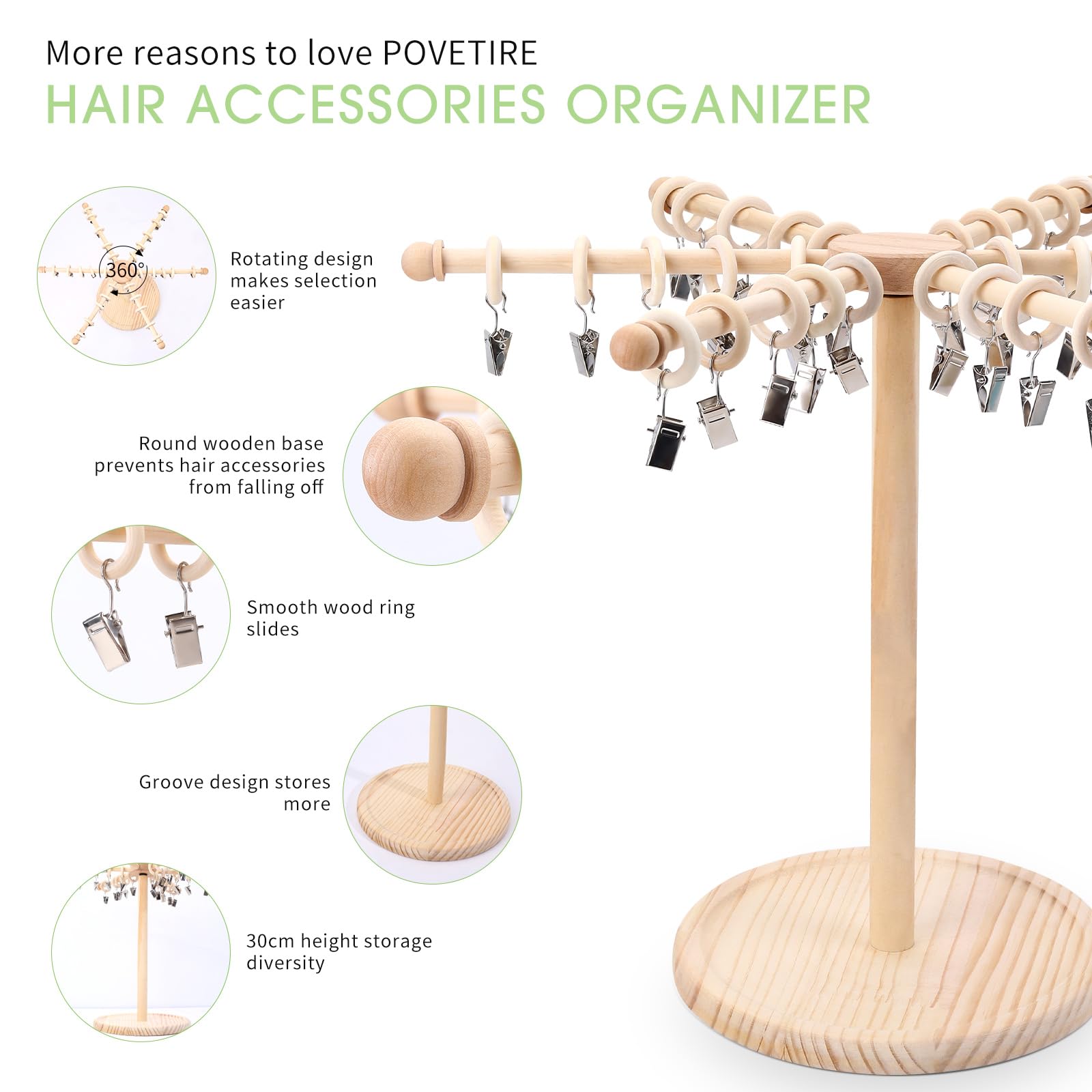 360° Rotating Hair Accessories Organizer - POVETIRE Headband Holder & Bow Display Stand for Girls, Toddler Nursery Decor - Perfect for Baby Headband Storage & Hair Bow Organization