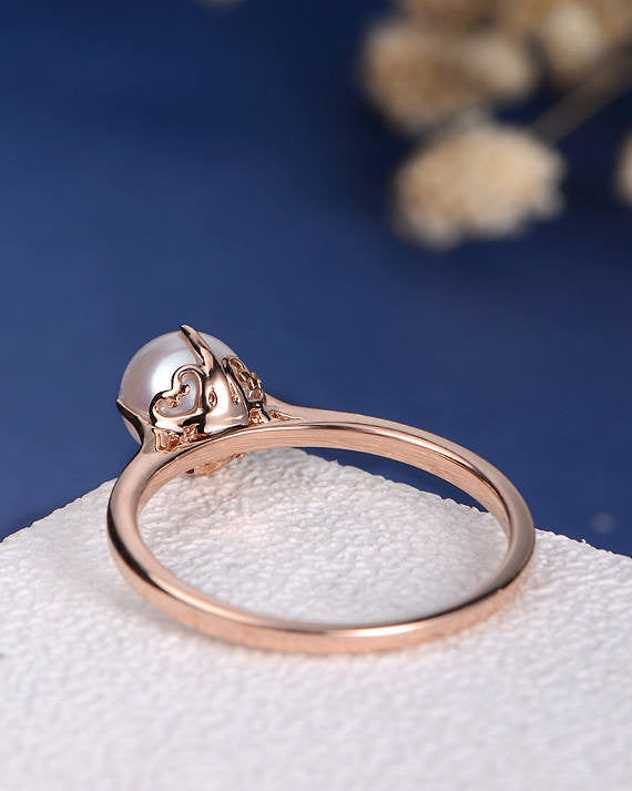 Elegant Rose Gold Tapered Solitaire Pearl Engagement Ring - June Birthstone Vine Heart Set for Weddings & Anniversaries