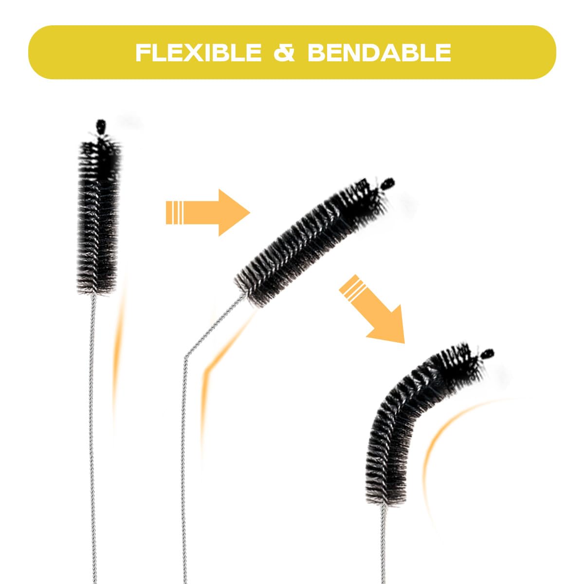 6-Piece Long Drinking Straw Cleaner Brush Set - 10-Inch Pipe & Tube Cleaning Brushes (Black) - Perfect for Reusable Straws, Water Bottles, and Smoothie Cups