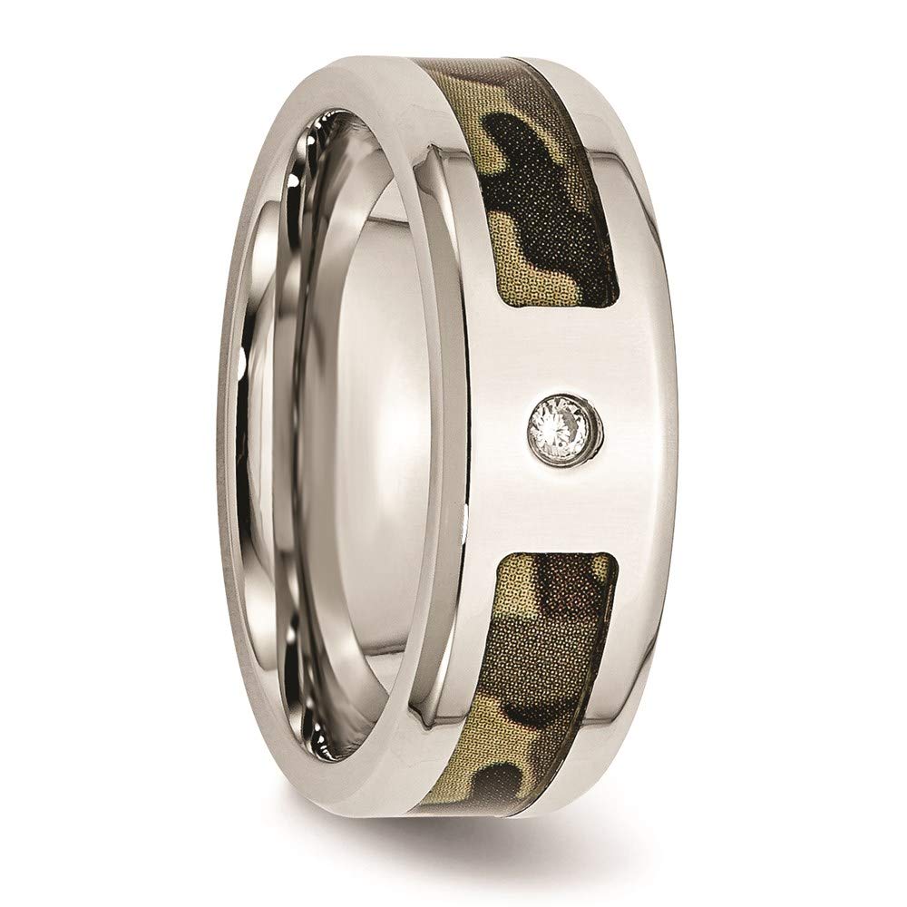 Stainless Steel Cubic Zirconia Brown Camouflage Rubber Wedding Band Ring for Women - Elegant Bridal Jewelry, Perfect for Engagement, Anniversary & Everyday Wear