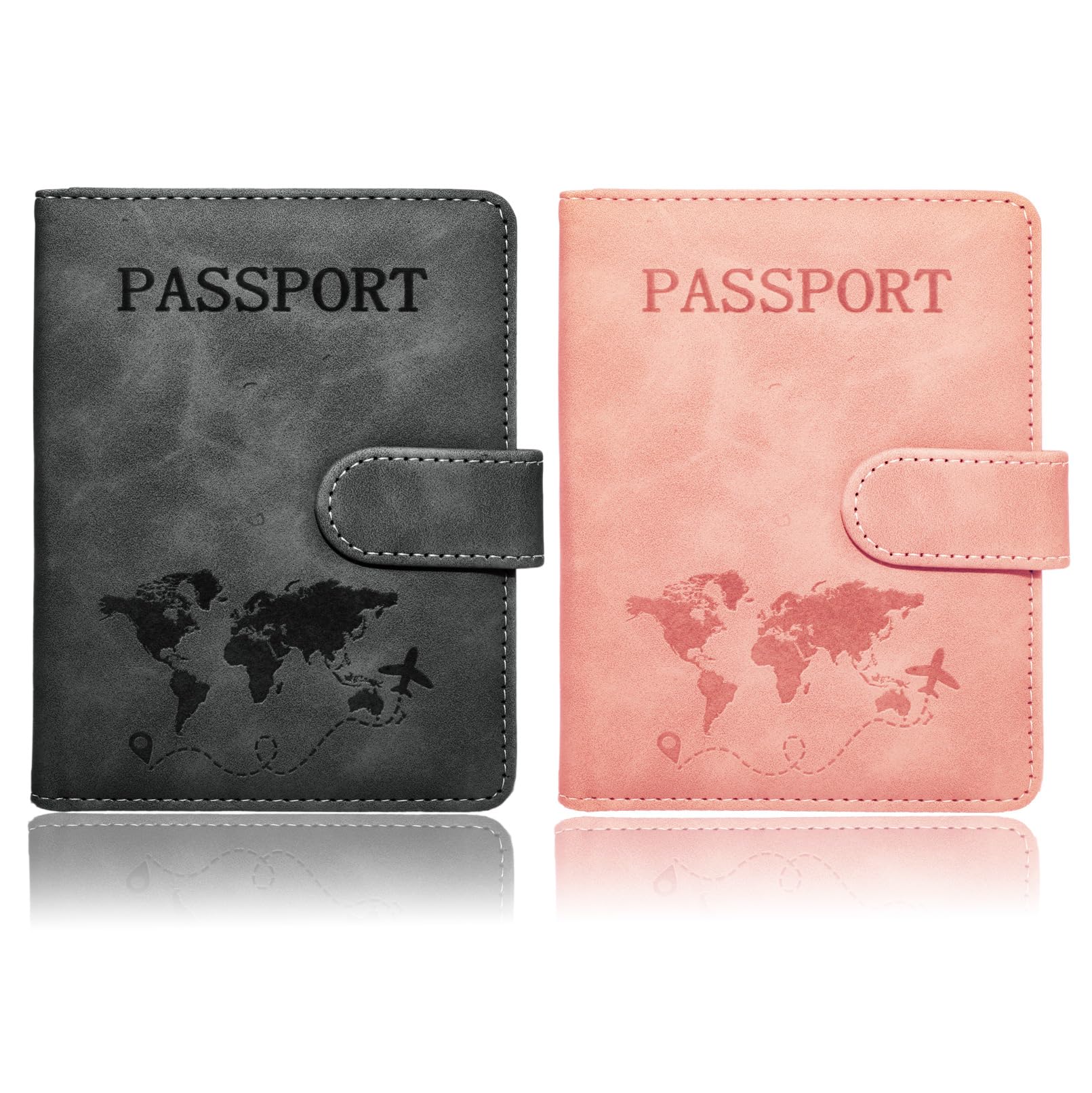 RFID Blocking Passport Holder for Travel - 2 Pack Leather Passport Cover for Women & Men - Perfect for Airports, Vacations & International Trips
