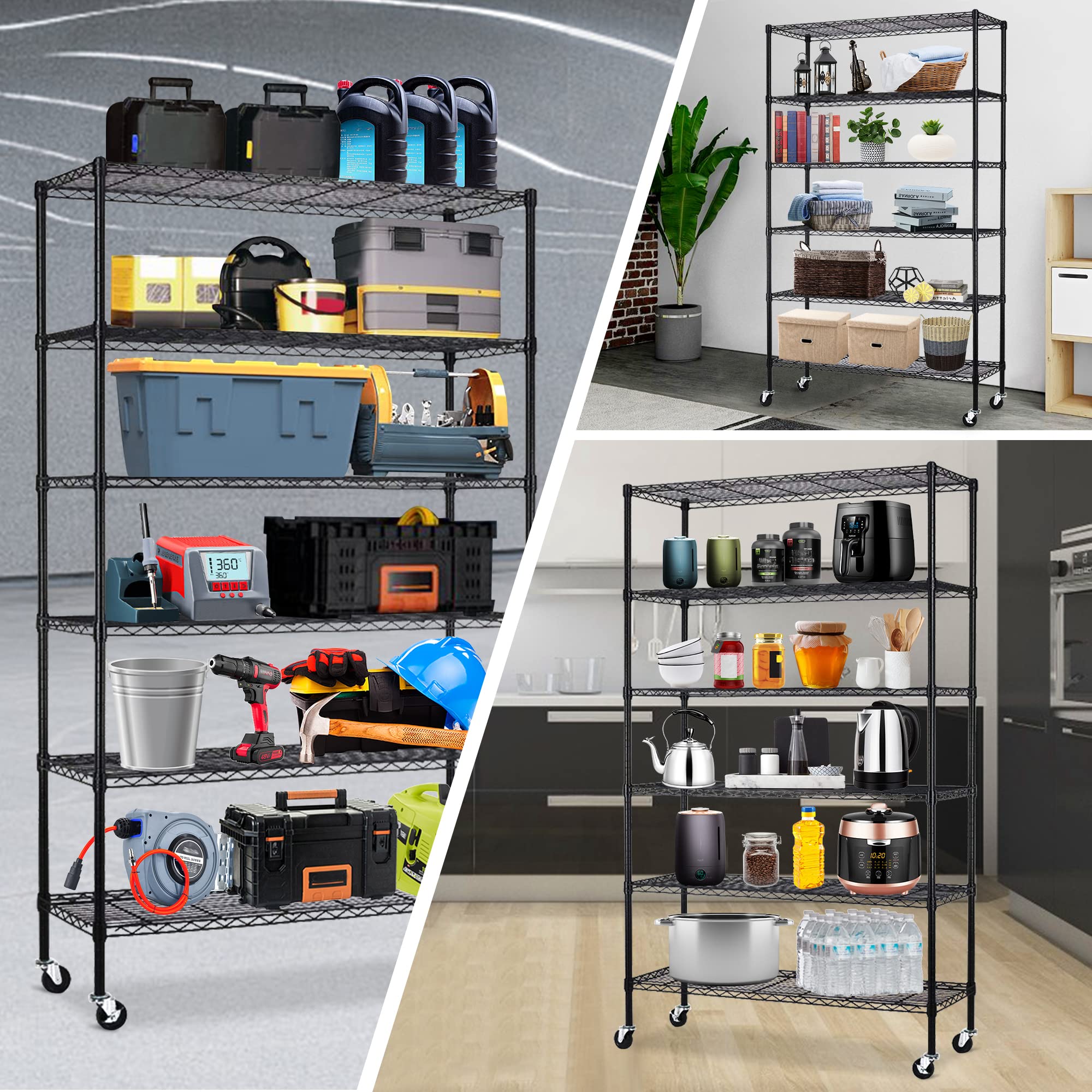 PIKAQTOP 6-Tier Heavy Duty Metal Shelving Unit - 2100LBS Capacity Adjustable Wire Rack for Kitchen, Garage & Pantry Storage | Commercial-Grade Shelves with Wheels & Leveling Feet | Perfect for Home Organization, Warehouse & Retail Use