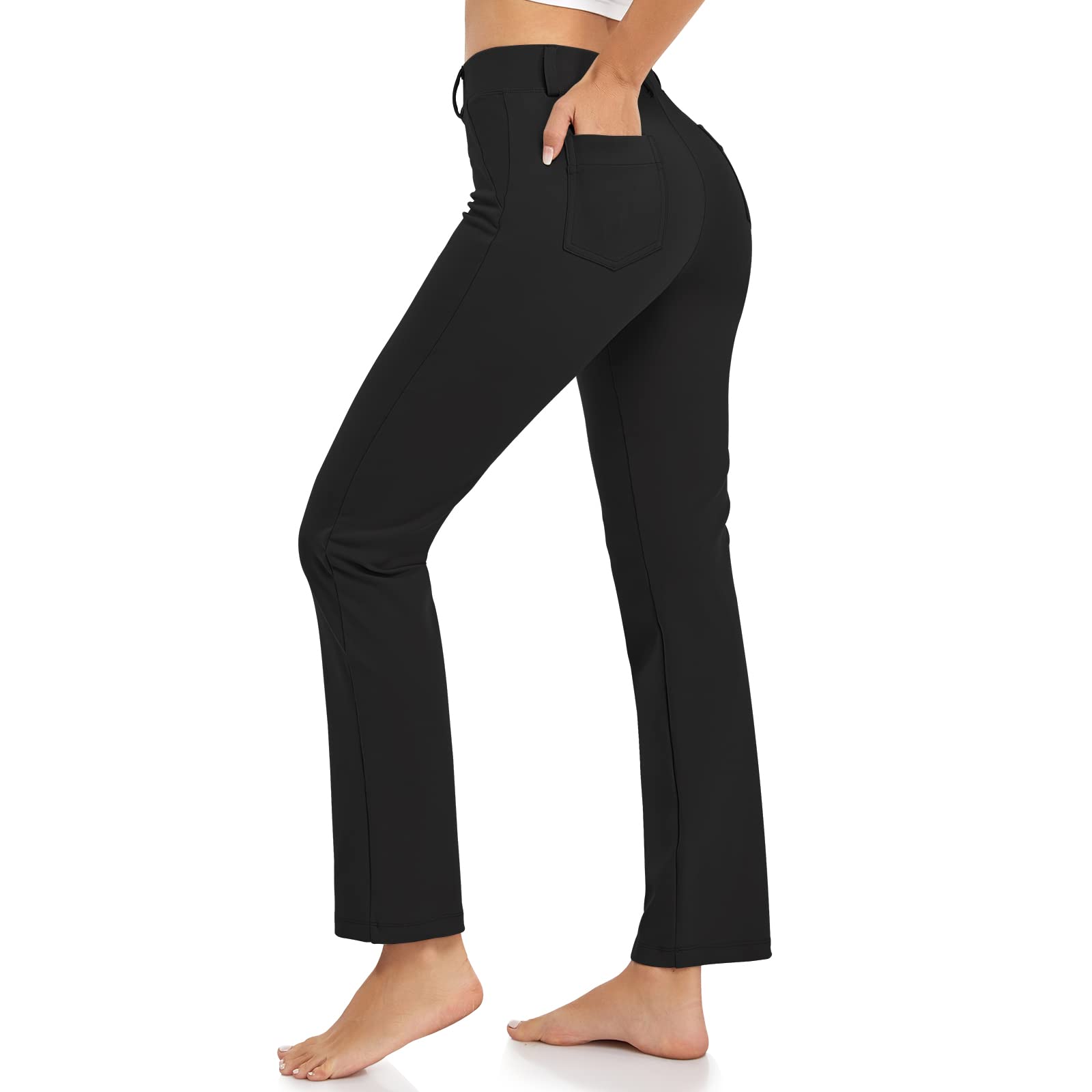 HISKYWIN Women's Stretchy Yoga Dress Pants - Straight Leg & Bootcut Office Slacks with Pockets - Business Casual Work Pants for Petite - Perfect for Yoga, Office Wear & Everyday Comfort