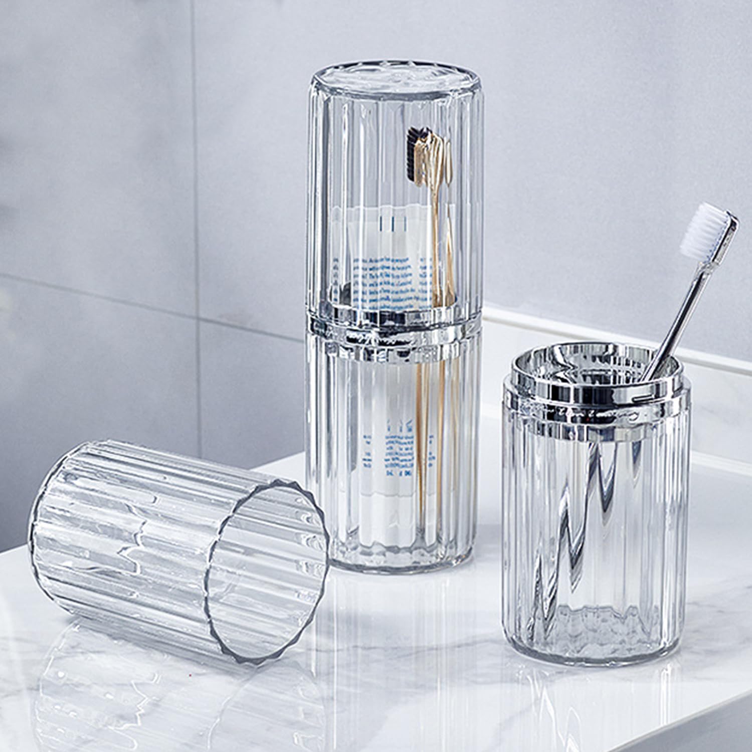 Portable Travel Toothbrush Holder with Toothpaste Container - Large Waterproof Toothbrush Case for Camping, Business Trips & School - Compact Bathroom Organizer for On-the-Go Oral Care