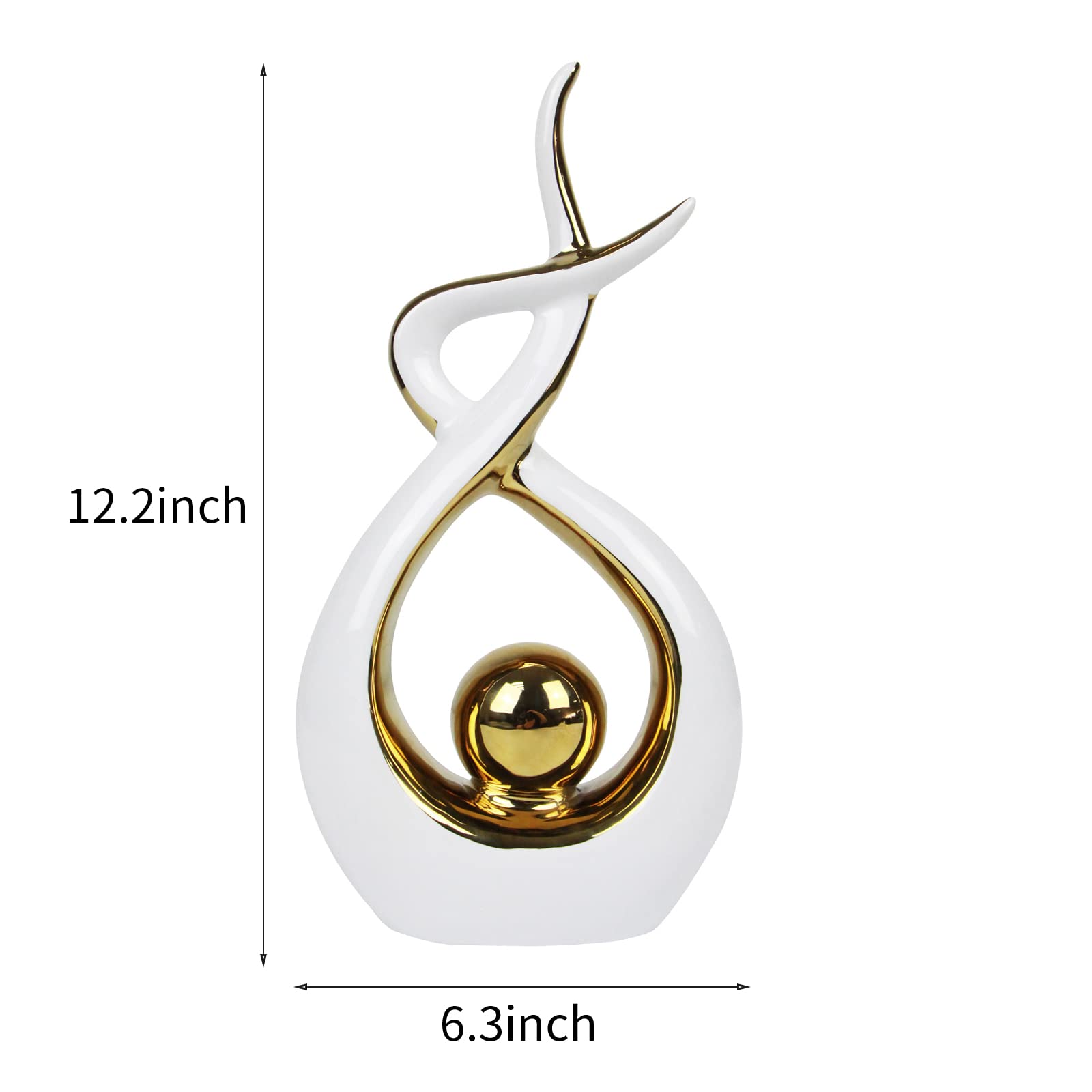 Modern Abstract Ceramic Statue - White & Gold Large Centerpiece for Dining Room, Living Room, Office & Home Decor