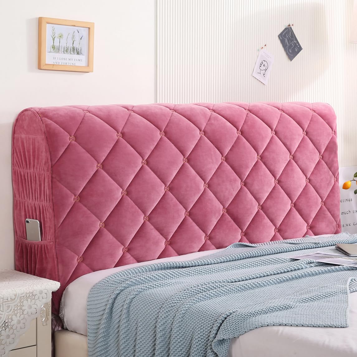 Universal Stretch Headboard Cover for Full/Queen/Cal King Beds - Washable Dustproof Slipcover Protector (Rose Red, 47.2 Inches) - Perfect for Bedroom Decor, Home Styling & Headboard Protection