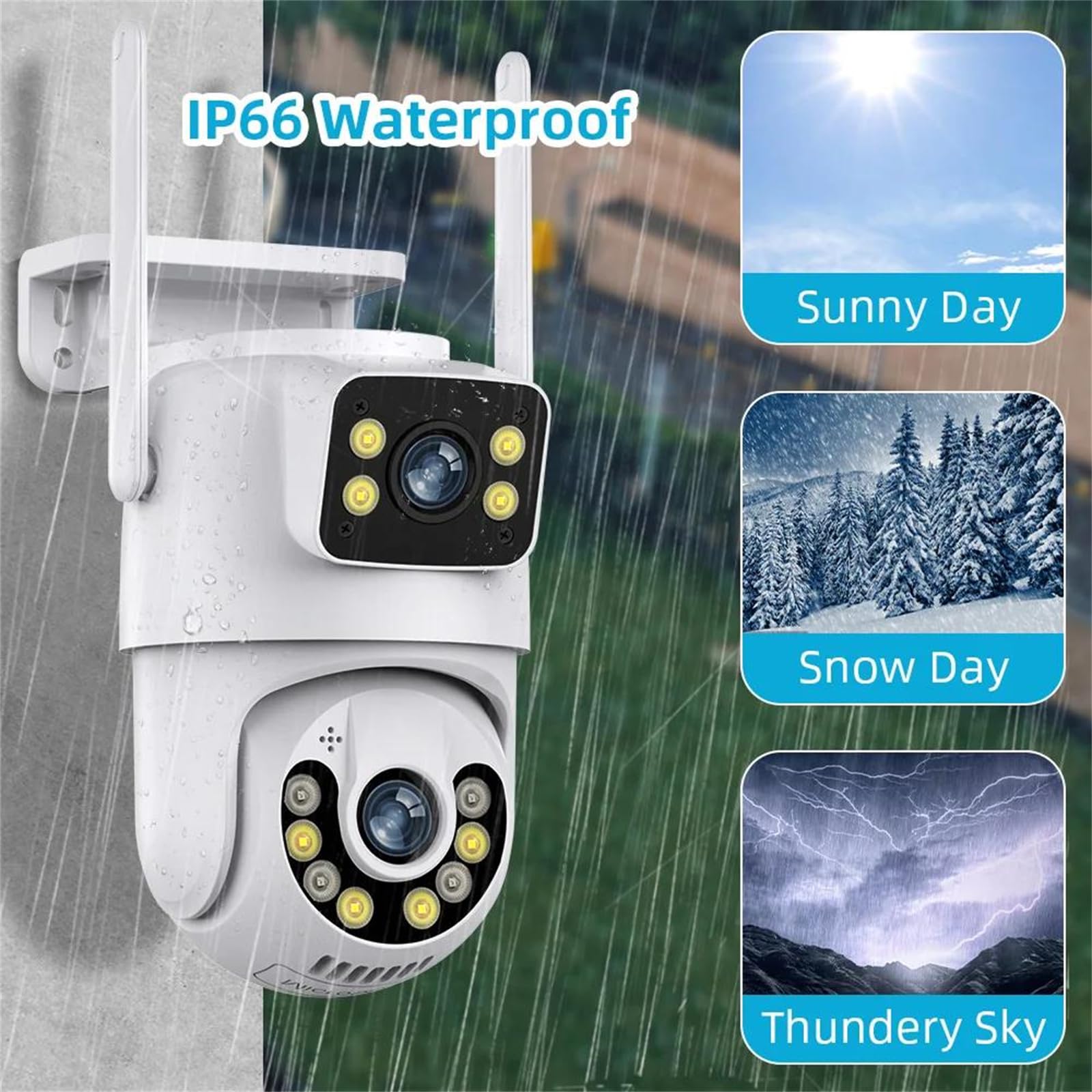 6MP Dual Lens PTZ Outdoor Security Camera with WiFi, Auto Tracking & IP66 Waterproof - Dual Screen Display & 128GB Card Included for Home/Business Surveillance (Day/Night Monitoring)
