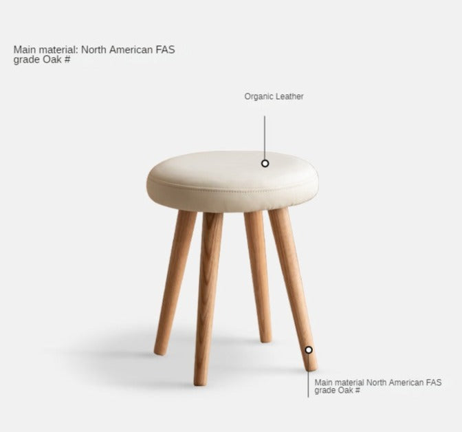 Oak Solid Wood Round Makeup Stool - Durable Vanity Seat with Cushion for Bedroom, Bathroom & Dressing Room - Perfect for Makeup, Hair Styling & Relaxing