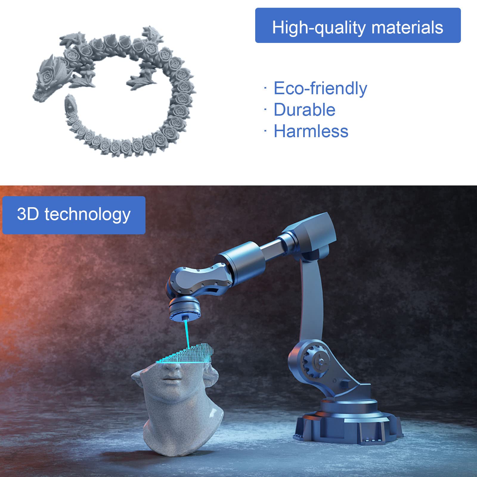 3D Printed Rose Dragon Articulated Action Figure - Rotatable & Poseable Joints, Anxiety Relief Toy for Kids & Adults (21.7in Gray) - Perfect for Stress Relief, Home Decor, and Fantasy Collectibles