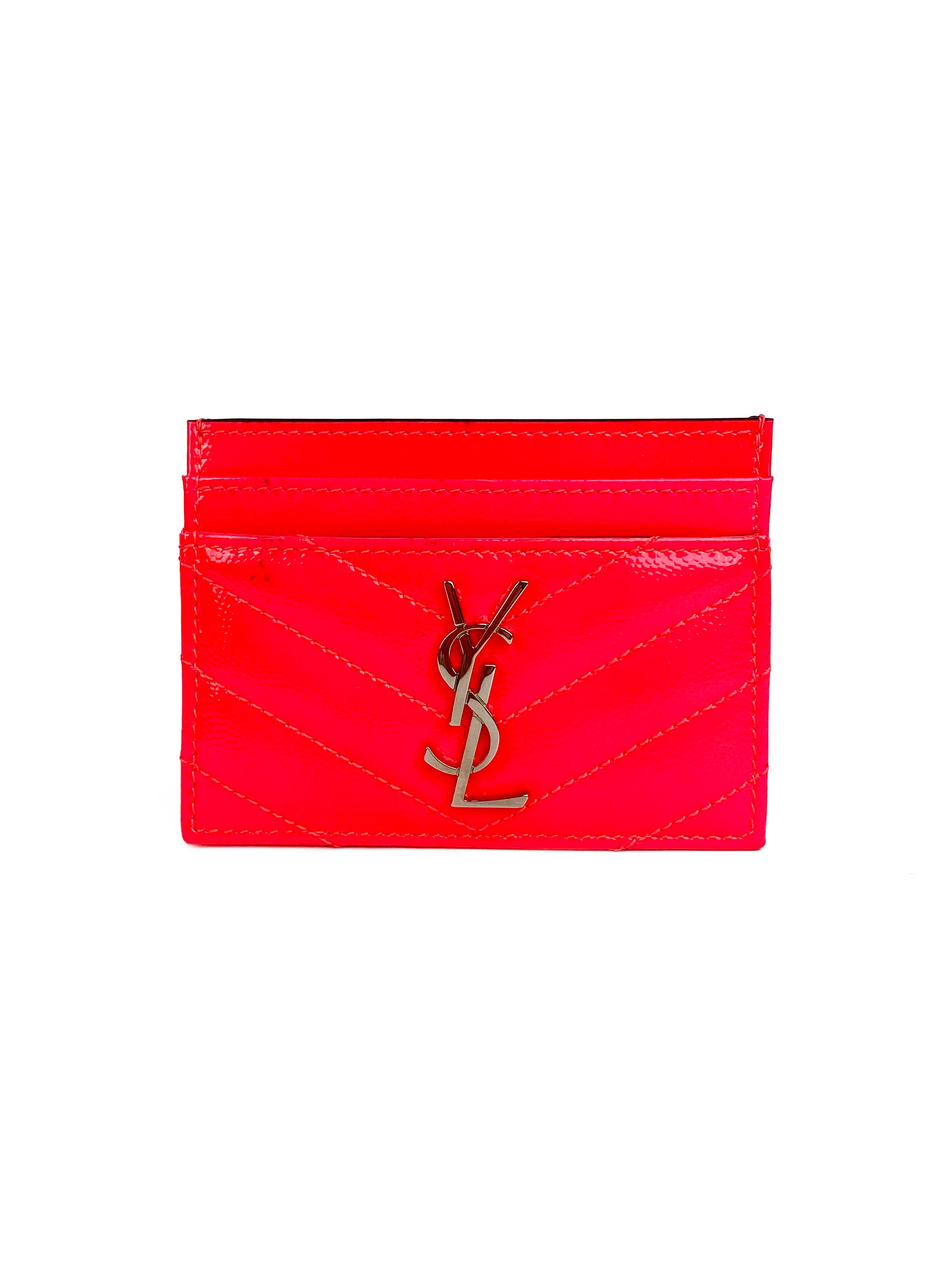 Saint Laurent Neon Pink Leather Card Holder - Slim RFID Blocking Wallet for Women & Men | Perfect for Everyday Use, Travel & Gift Giving