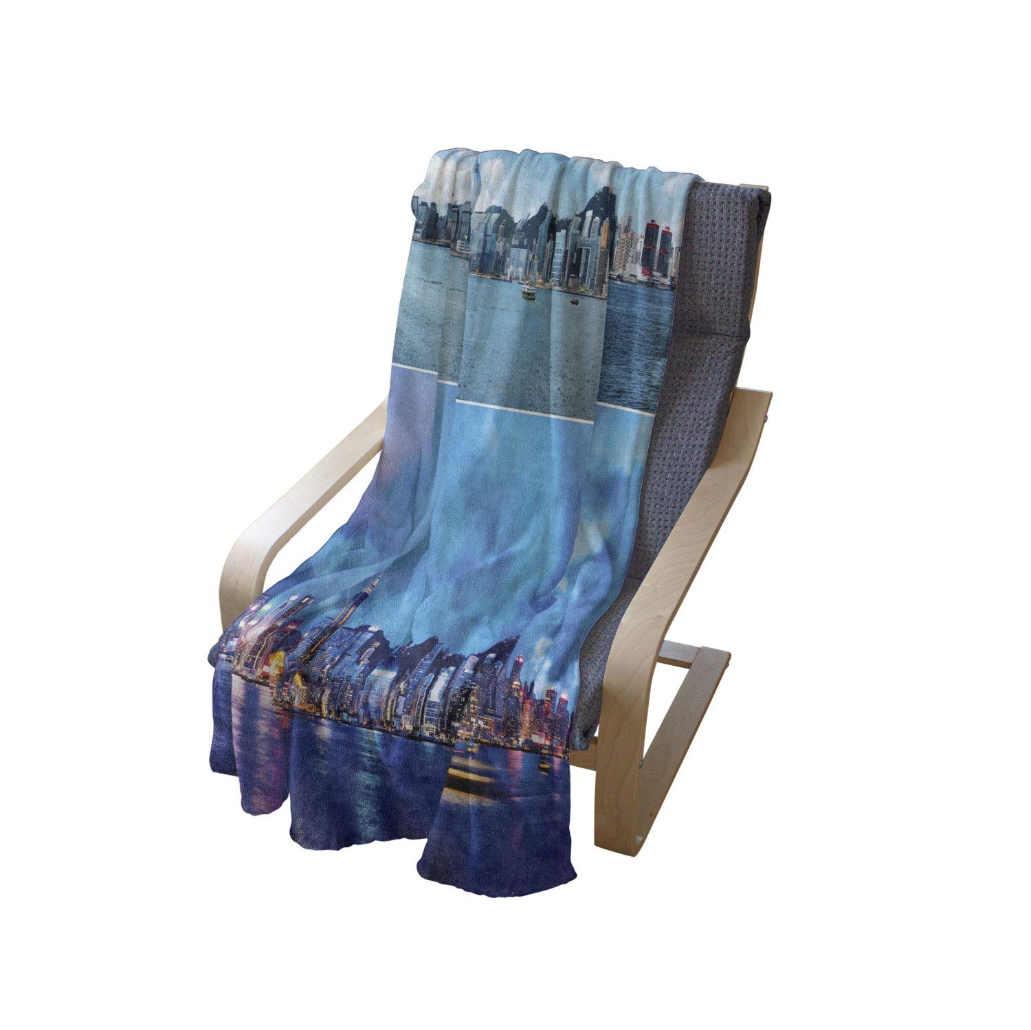 Ambesonne Urban Throw Blanket - Hong Kong City Skyline Art Print, Soft Flannel Fleece Blanket for Couch, Bed & Sofa, 70