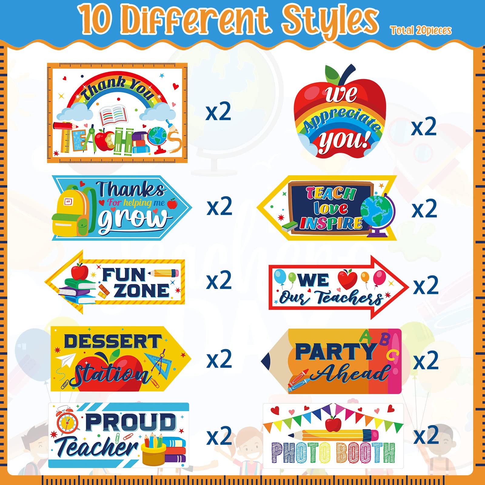 20 Pcs Teacher Appreciation Signs - Classroom Decor & Gifts for School Events
