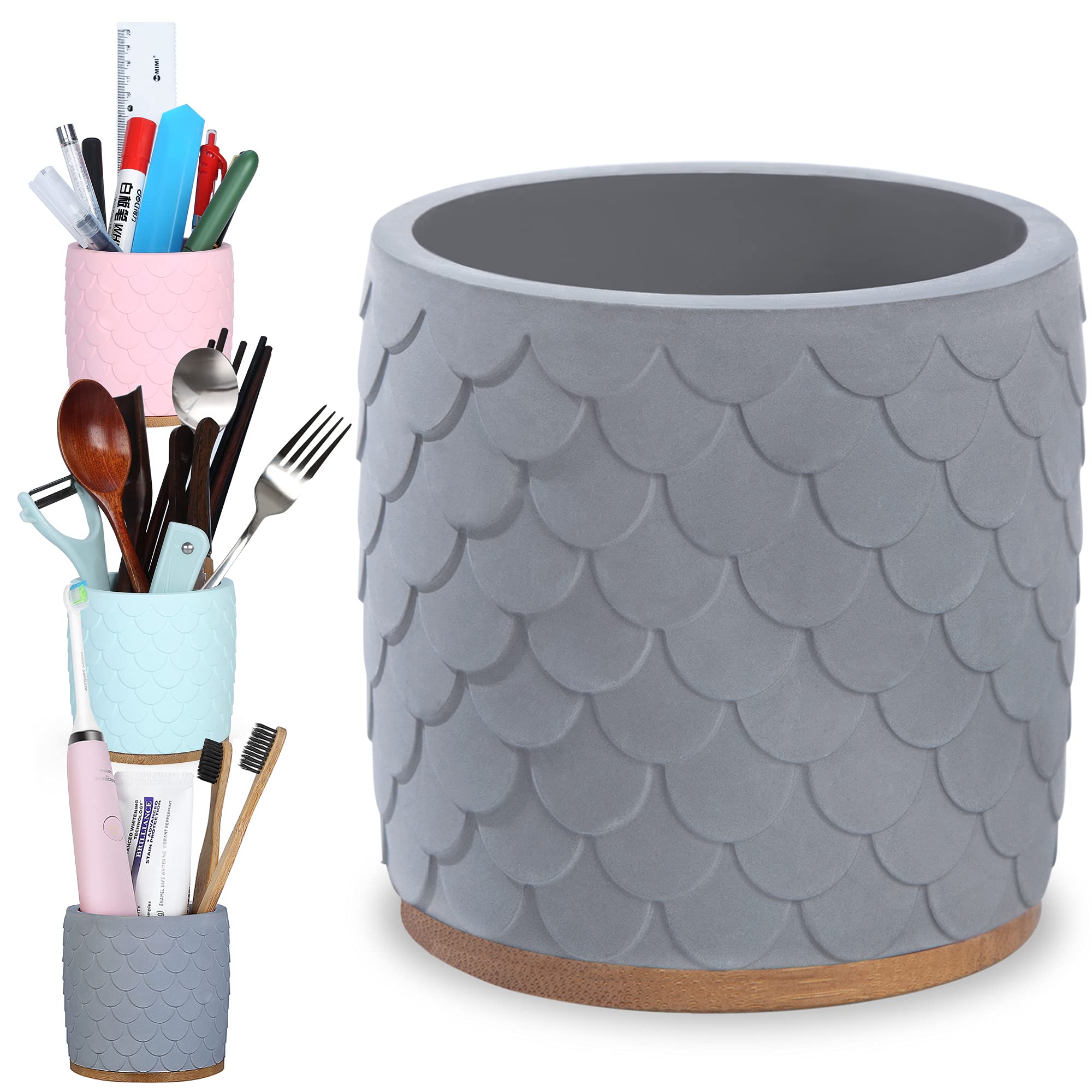 Diatomite Toothbrush Holder with Bamboo Drain - Bathroom Organizer for Electric Toothbrushes & Toothpaste (Dark Gray) | Perfect for Small Spaces & Modern Bathrooms