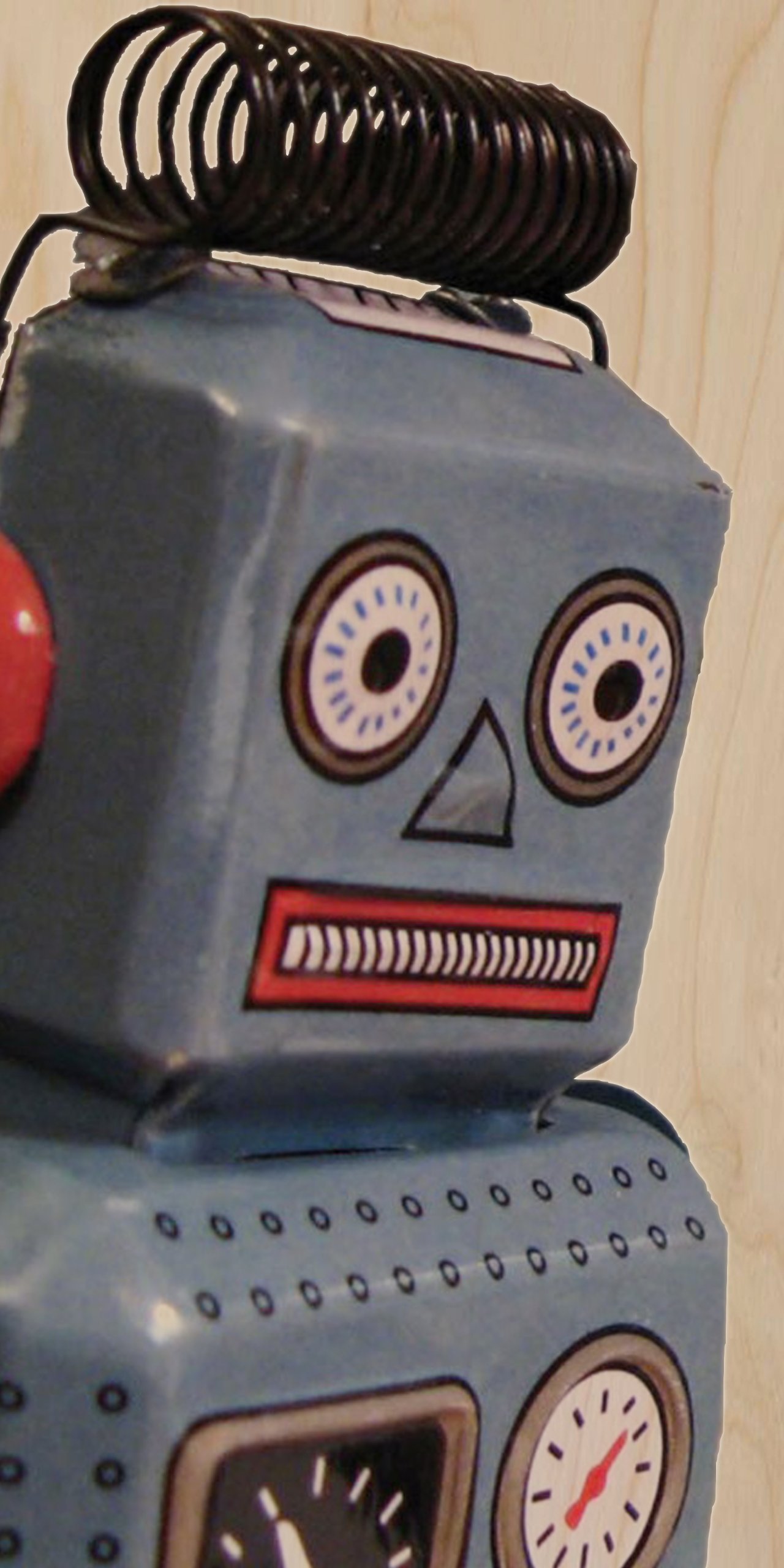 AI Robot with Spring Head - Wooden Plywood Wall Art Print Poster | Perfect for Home, Office & Classroom Decor