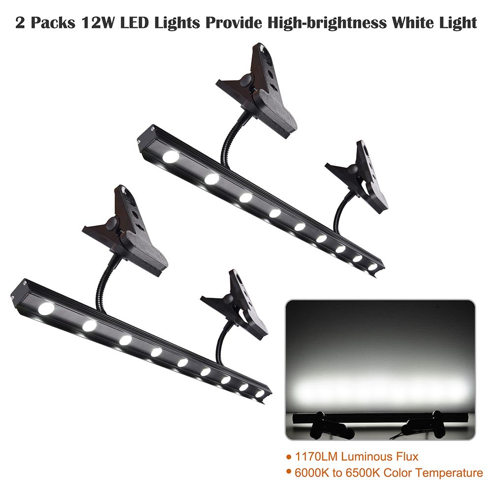 12W 19in Clamp Light Fixture for Rollup Retractable Banner Stands - 2 Pack LED Lighting for Trade Shows, Exhibitions & Retail Displays