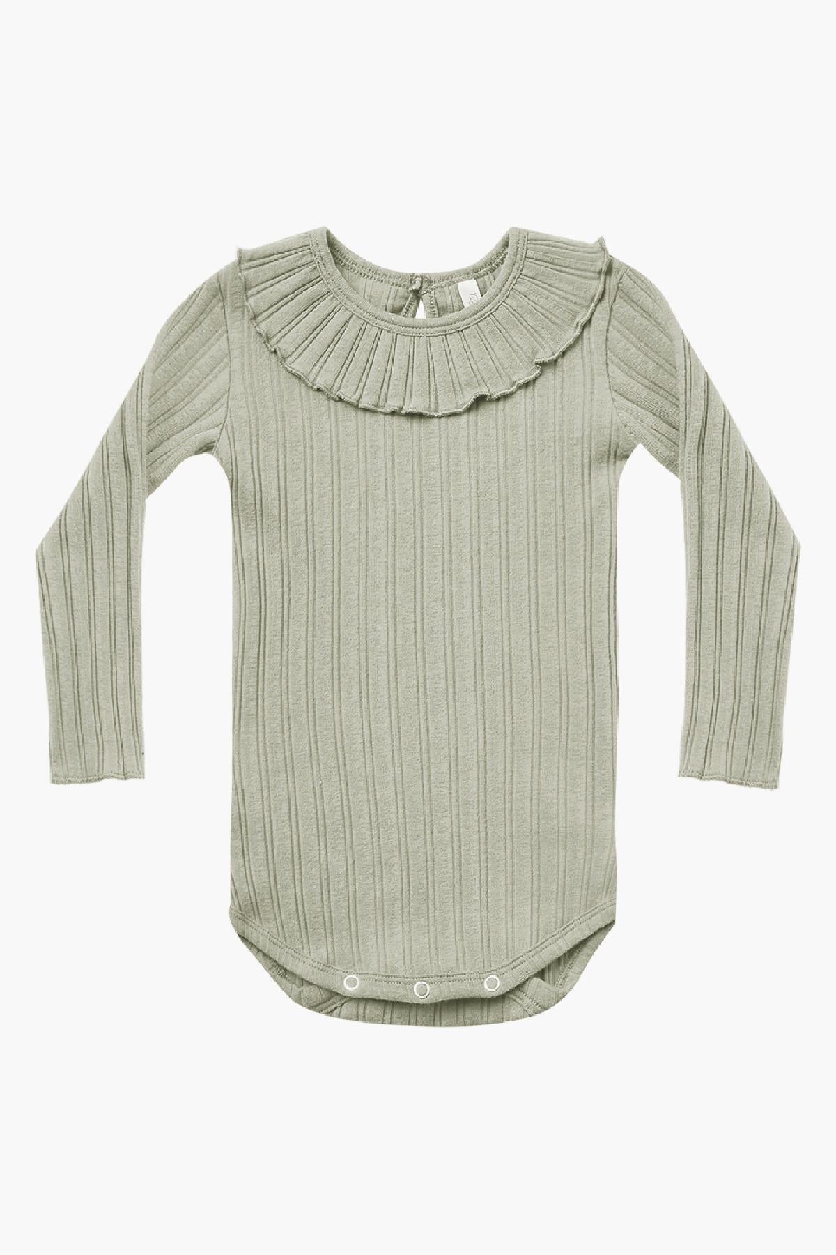 Rylee + Cru Baby Onesie with Ruffle Collar in Agave - Soft Cotton Romper for Newborns & Infants | Perfect for Playdates, Photoshoots & Everyday Wear
